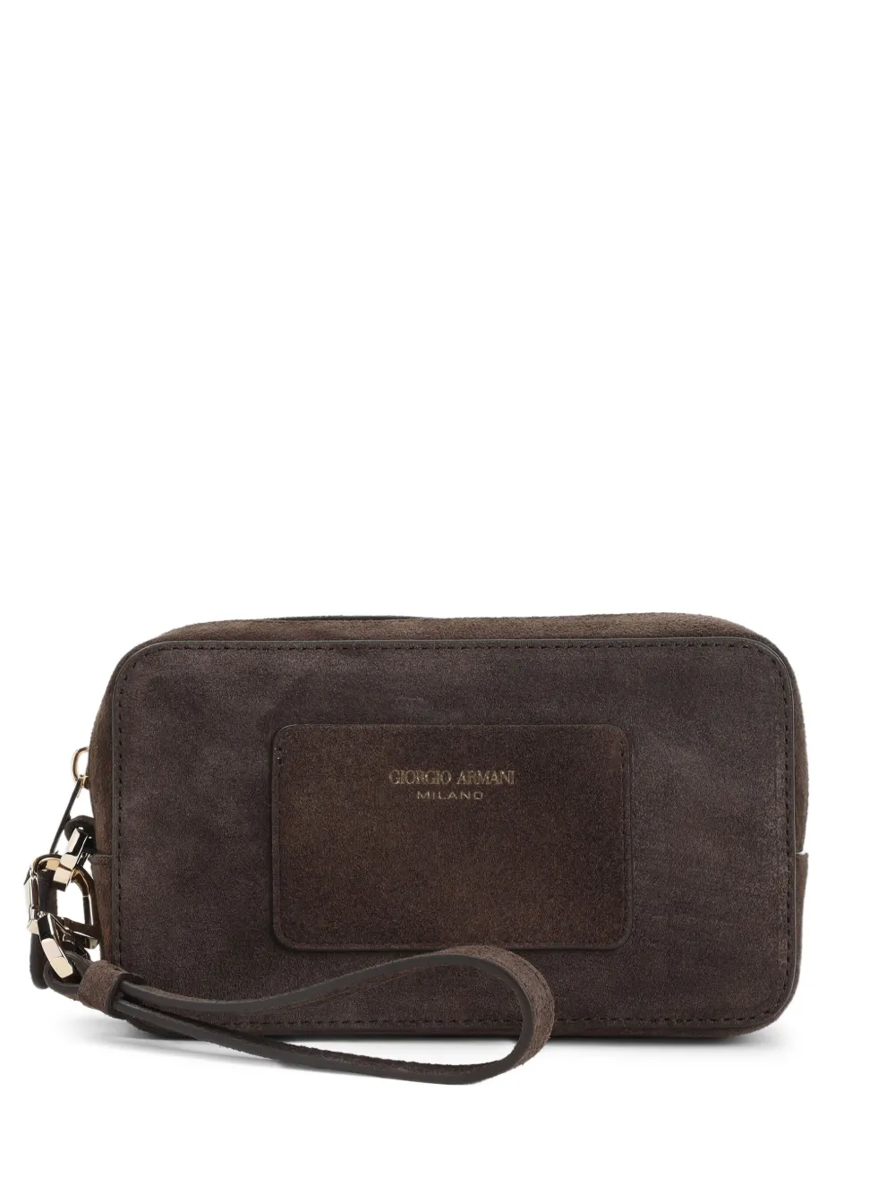 Giorgio Armani suede logo-patch clutch bag Bruin