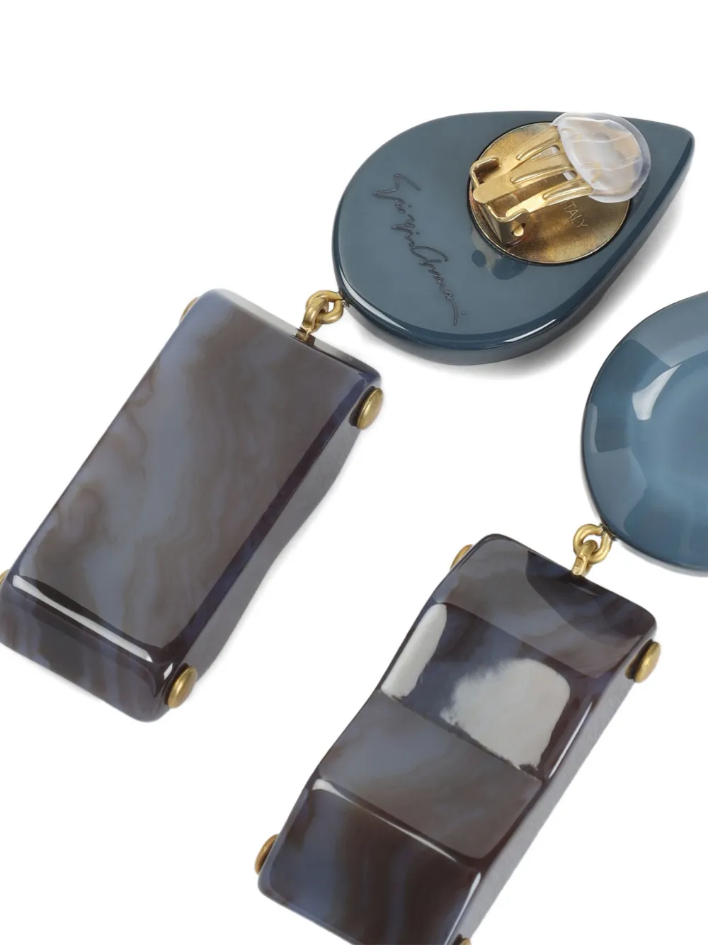 Giorgio Armani teardrop-rectangular stone clip-on earrings | Image 2