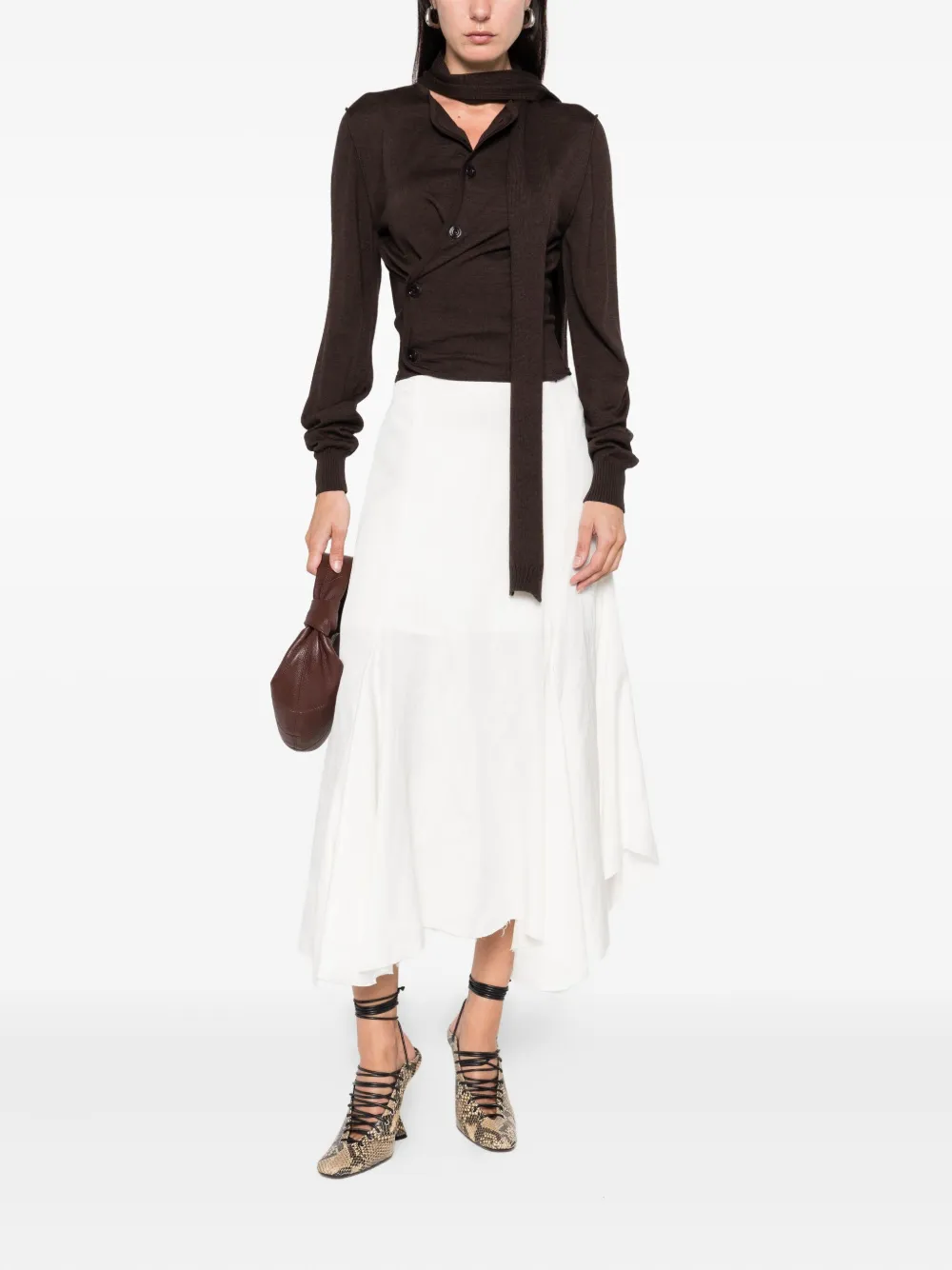 Lemaire Tie-neck Button-detail Top In Brown