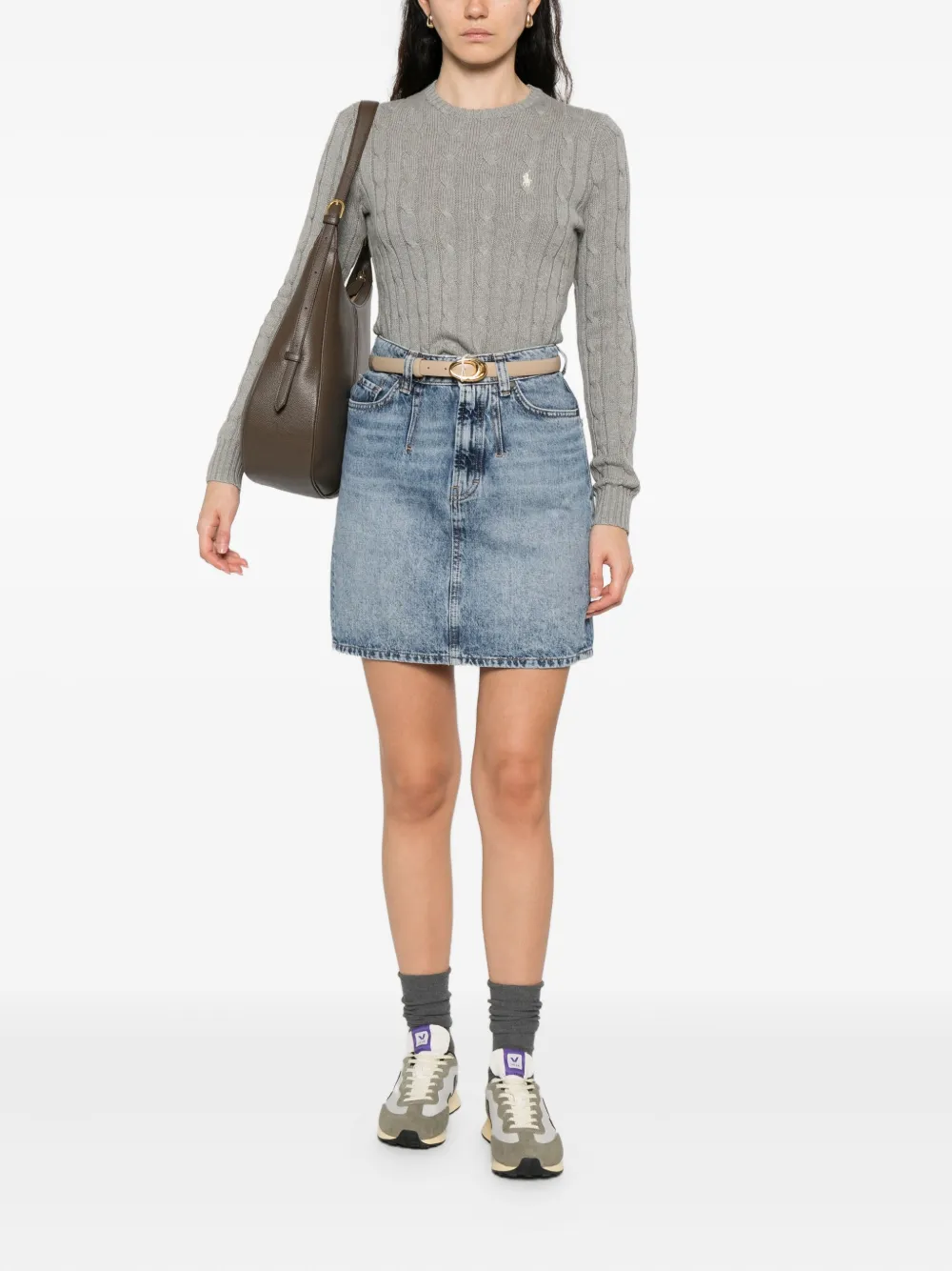 Polo Ralph Lauren Cable-knit Crew-neck Sweater In Gray