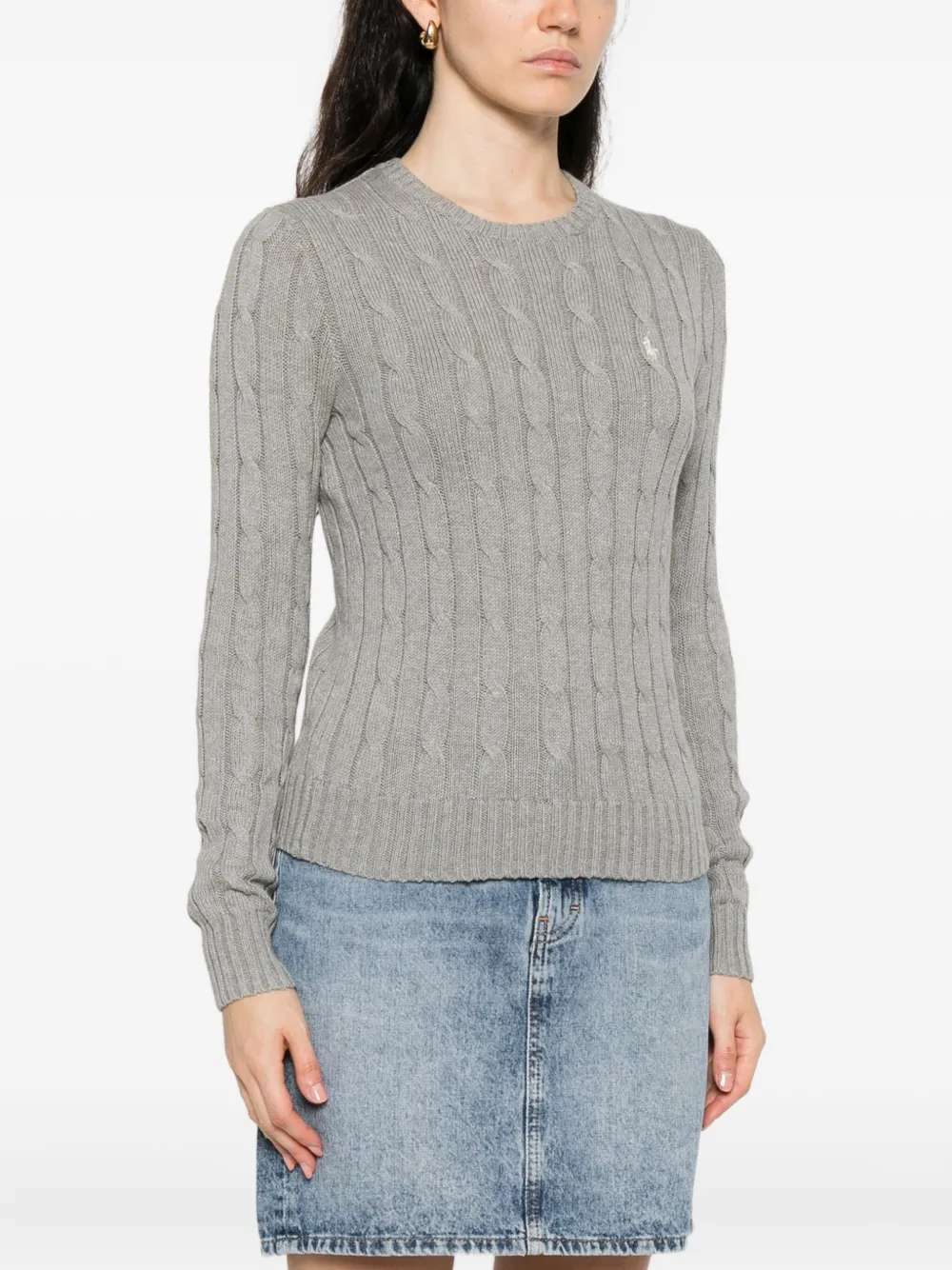 Polo Ralph Lauren Cable-knit Crew-neck Sweater In Gray