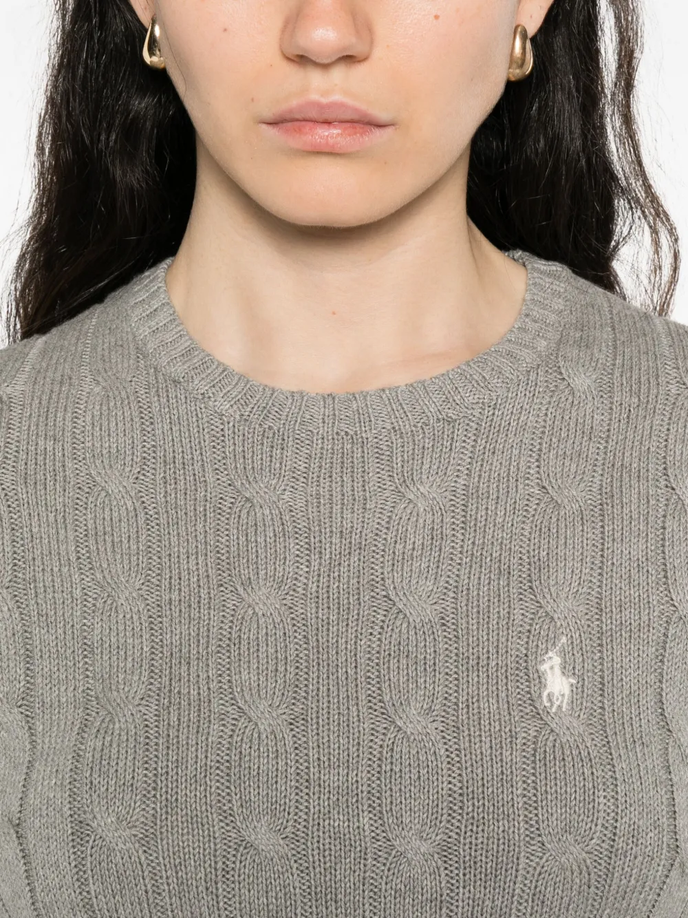 Polo Ralph Lauren Cable-knit Crew-neck Sweater In Gray