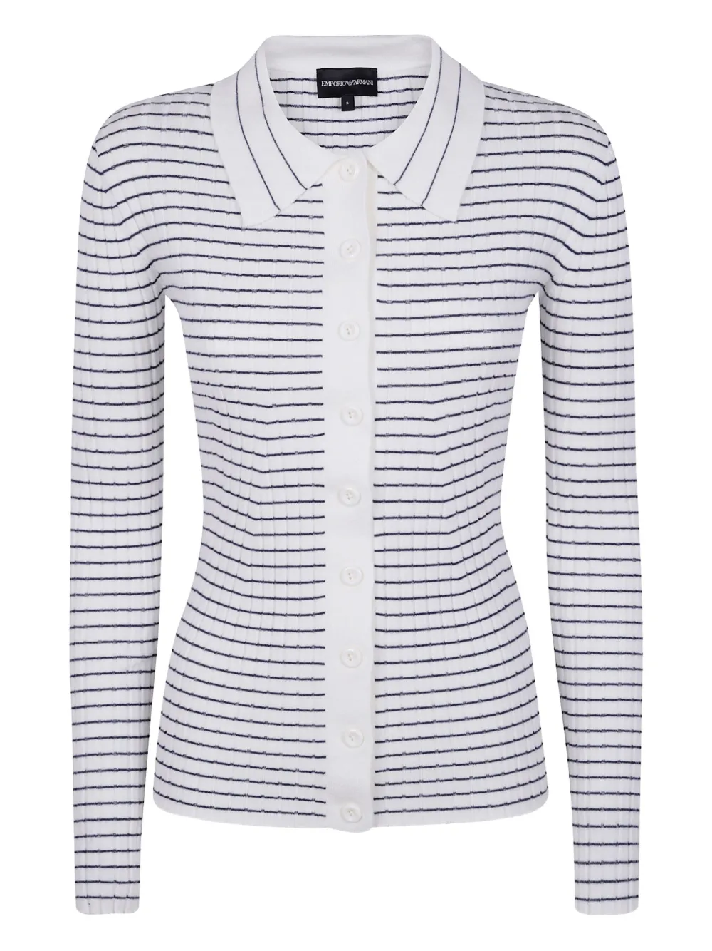 Emporio Armani Striped Polo-neck Cardigan In White