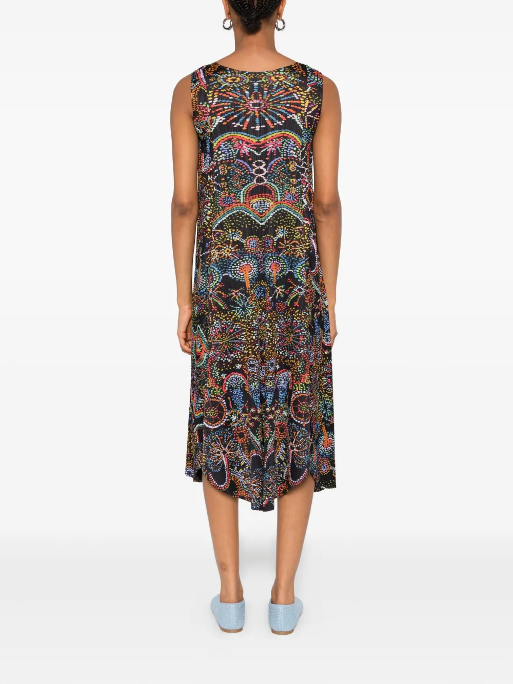 Pleats Please Issey Miyake sleeveless pleated midi dress Zwart