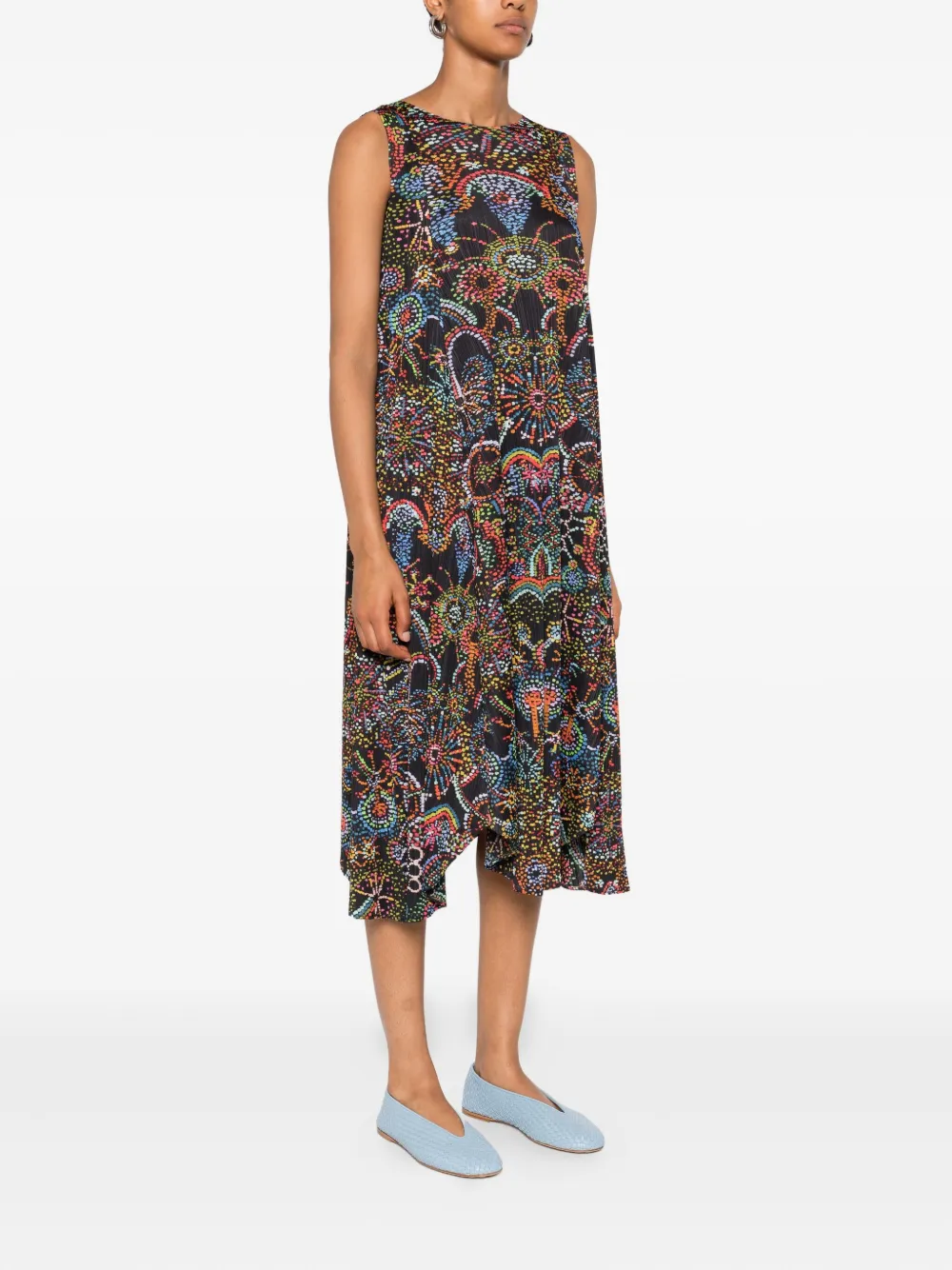 Pleats Please Issey Miyake sleeveless pleated midi dress Zwart