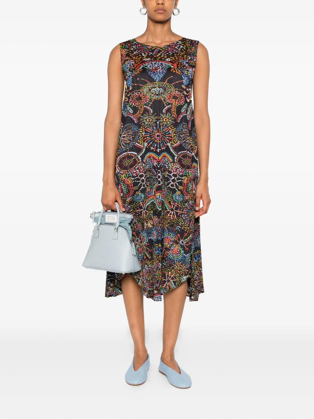 Pleats Please Issey Miyake sleeveless pleated midi dress Zwart