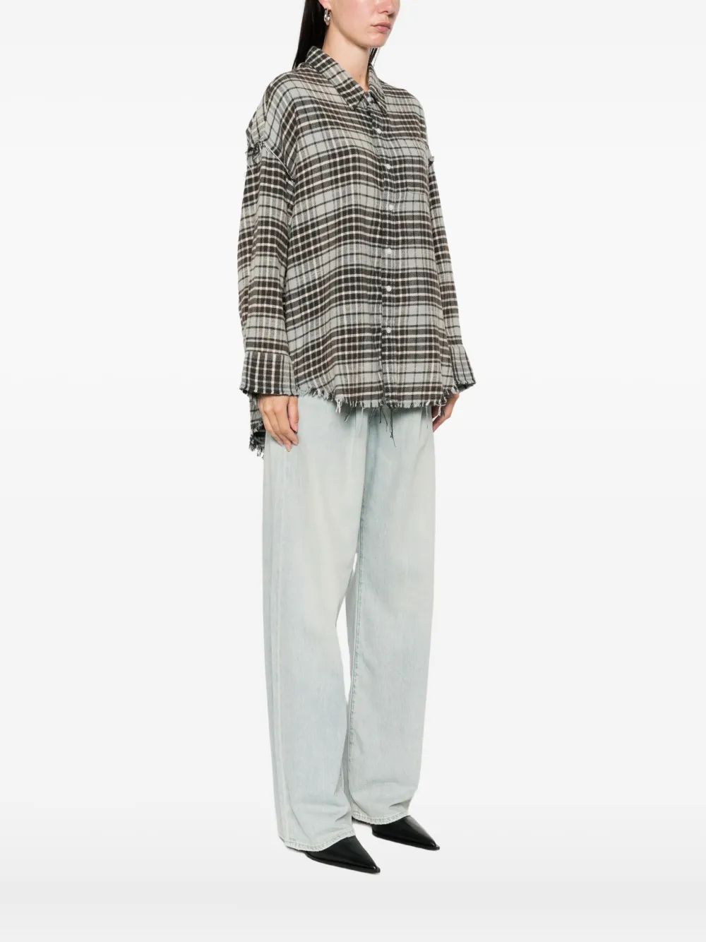 R13 frayed plaid shirt Blauw