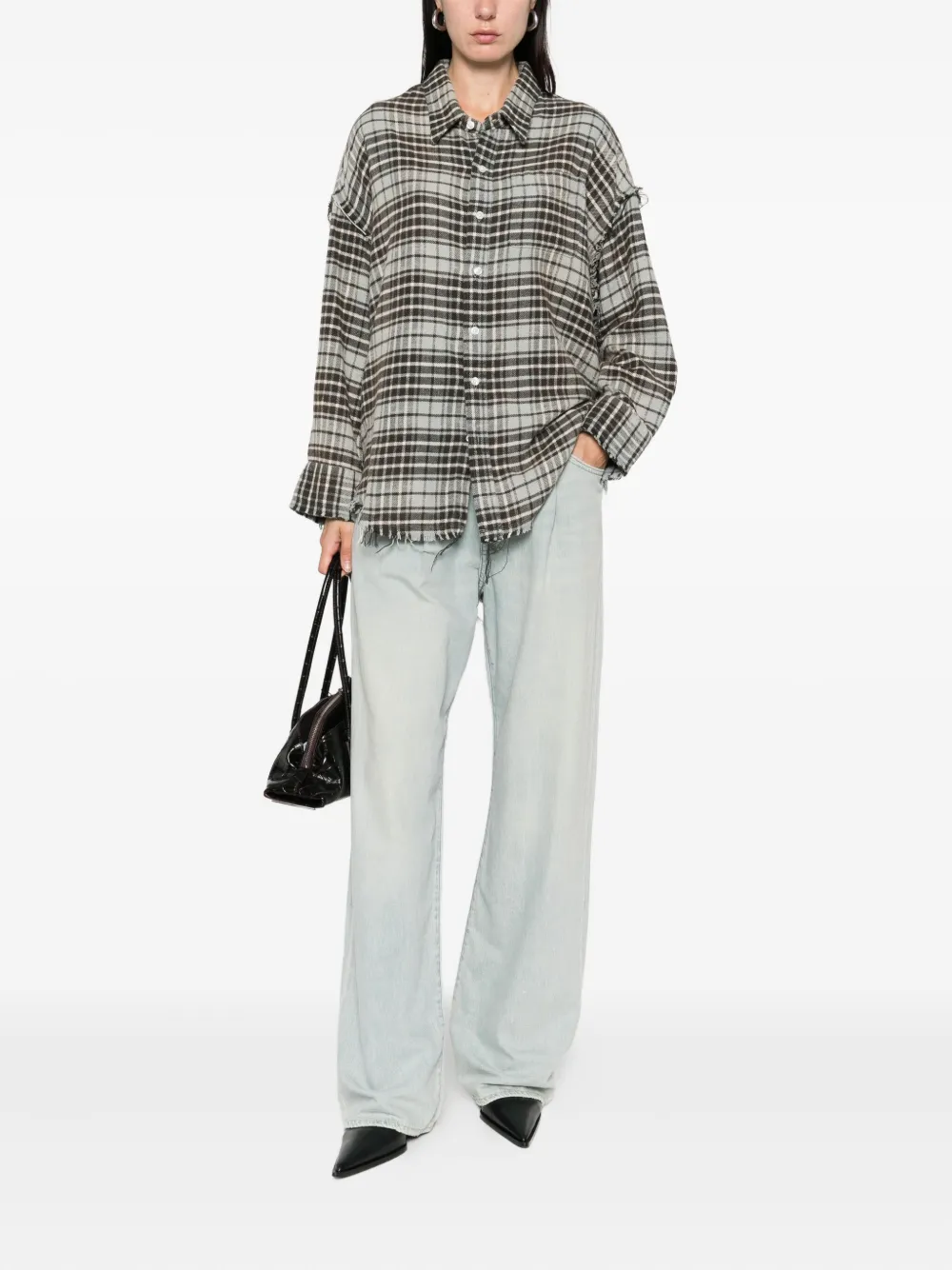 R13 frayed plaid shirt Blauw