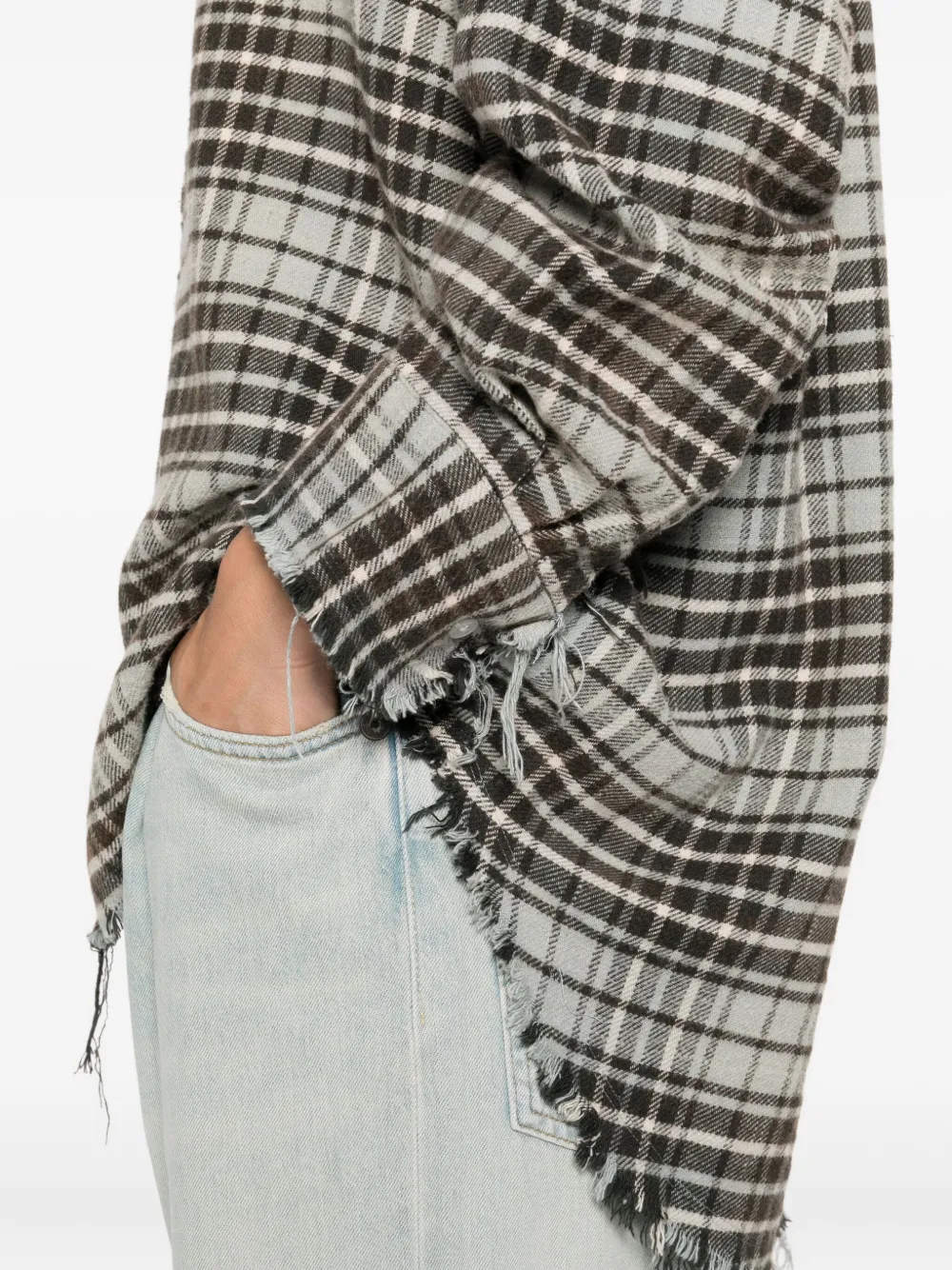 R13 frayed plaid shirt Blauw
