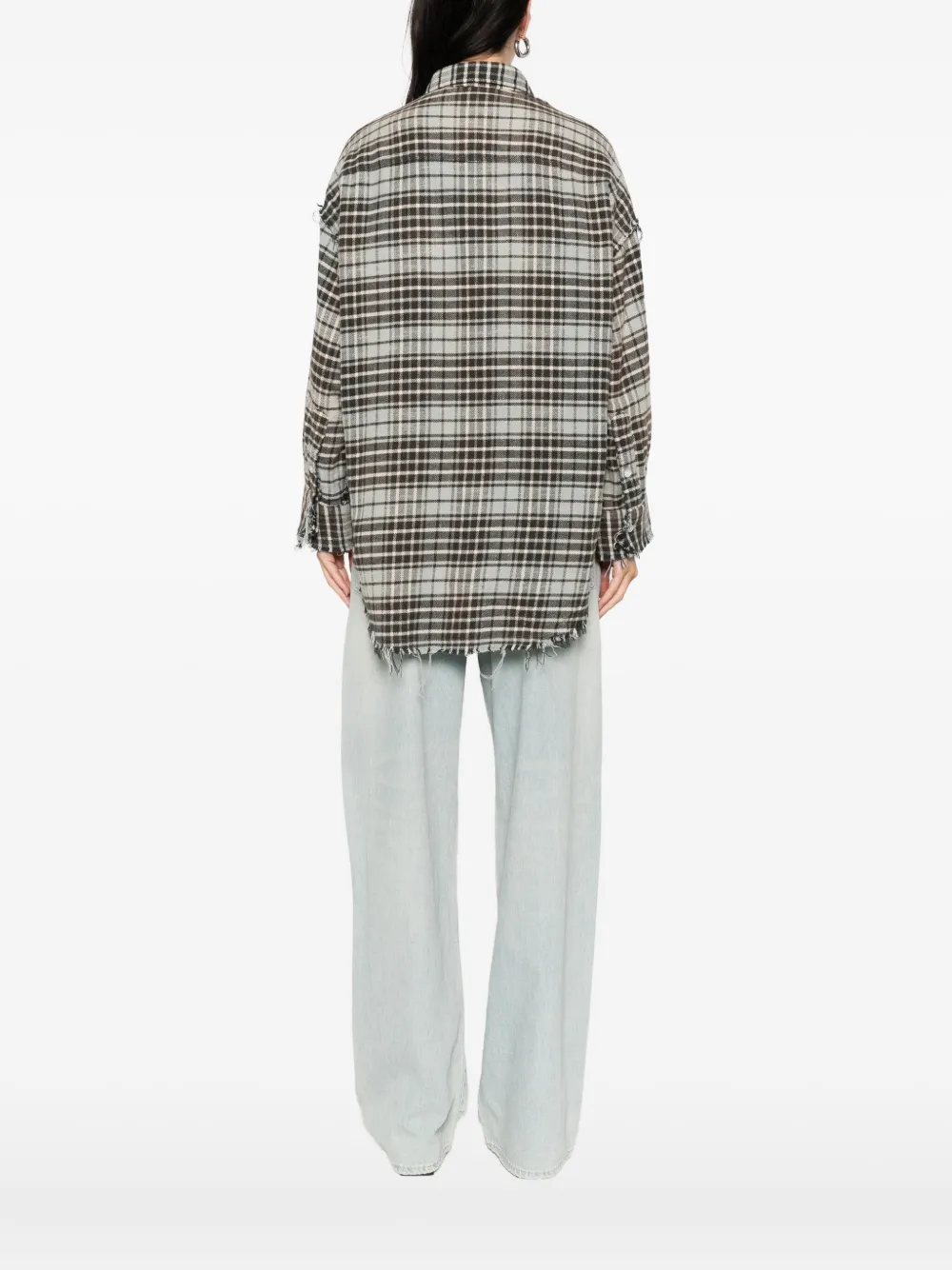 R13 frayed plaid shirt Blauw