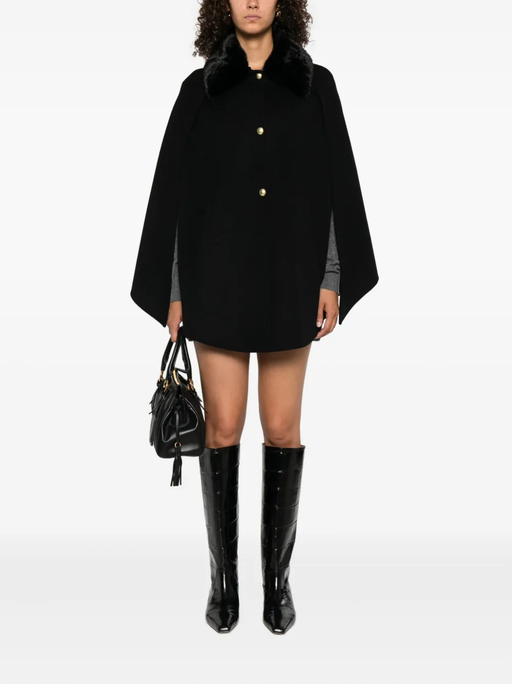 Ermanno Firenze Fur-trimmed Cape Coat In Black