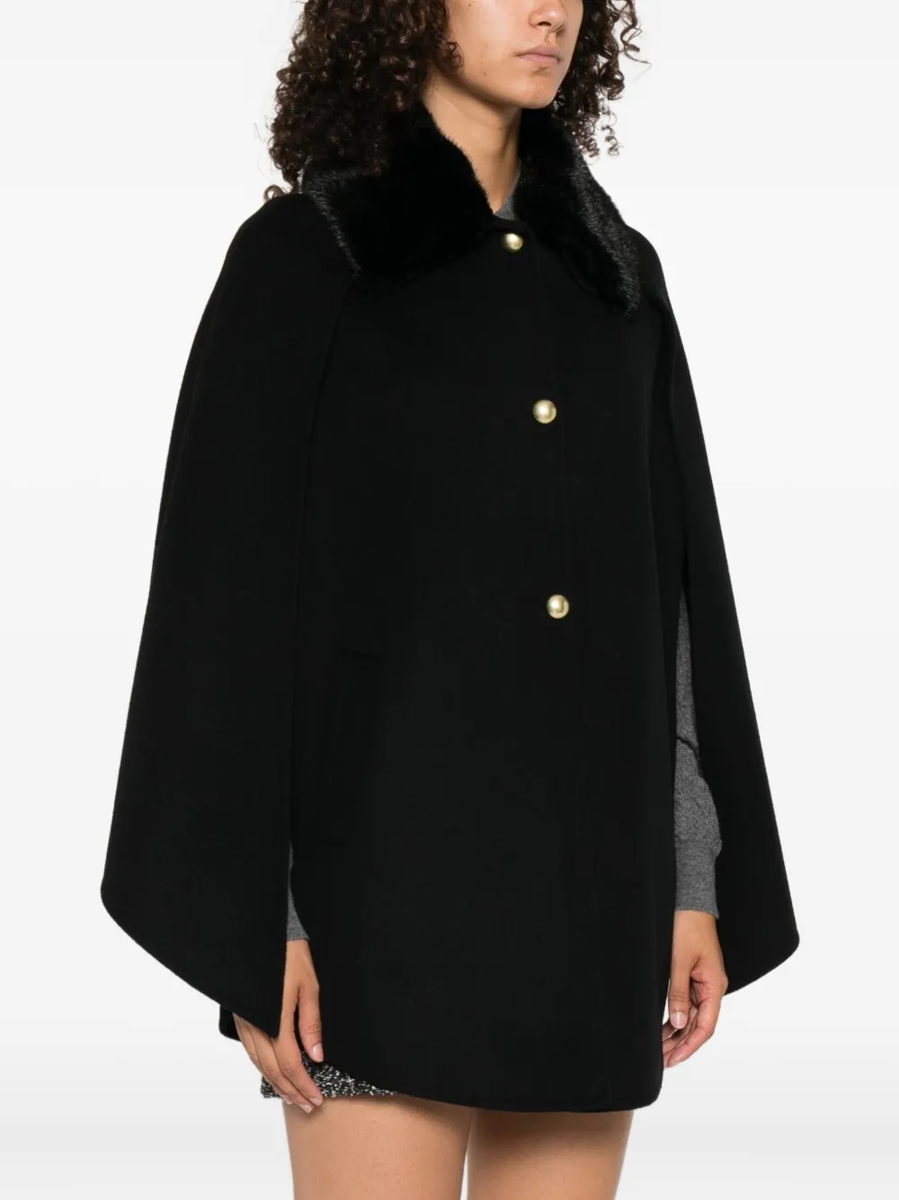 Ermanno Firenze Fur-trimmed Cape Coat In Black