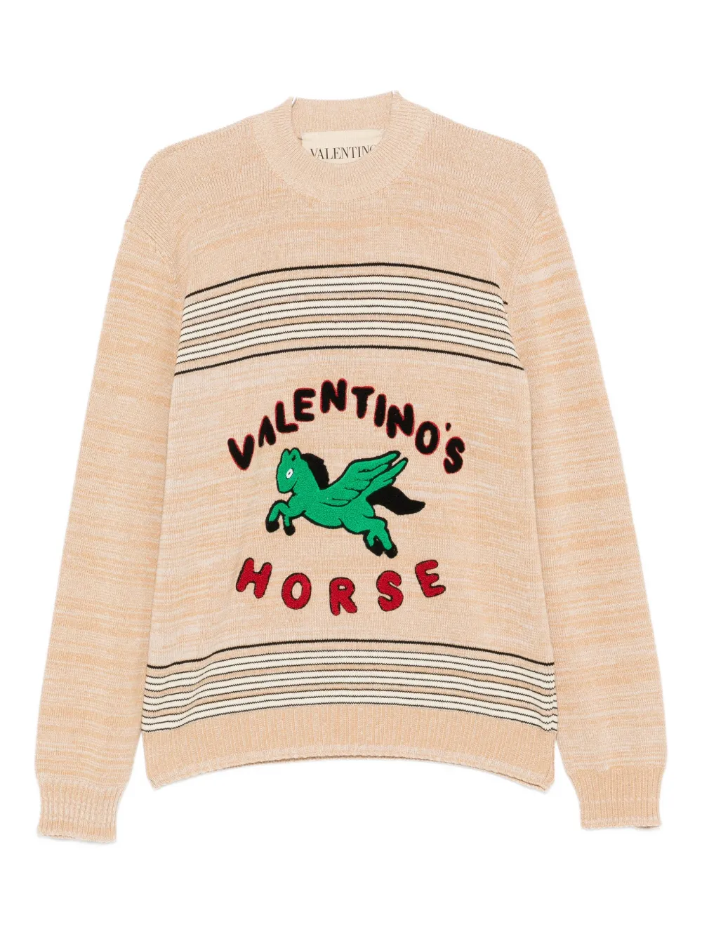 Valentino Garavani pegasus-embroidered striped sweater Beige