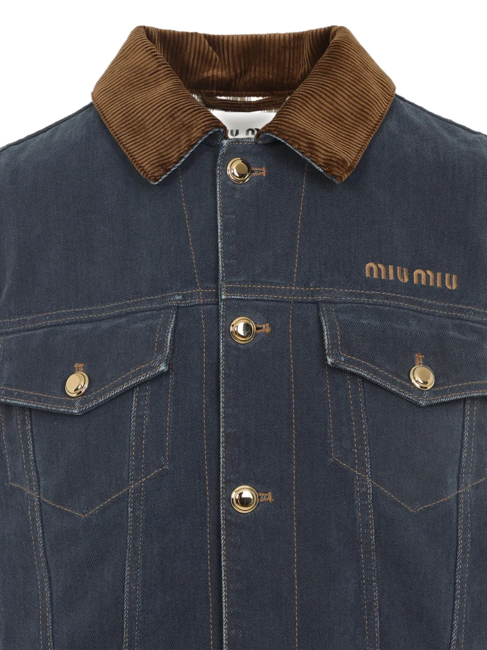 Miu corduroy-collar denim vest Blauw