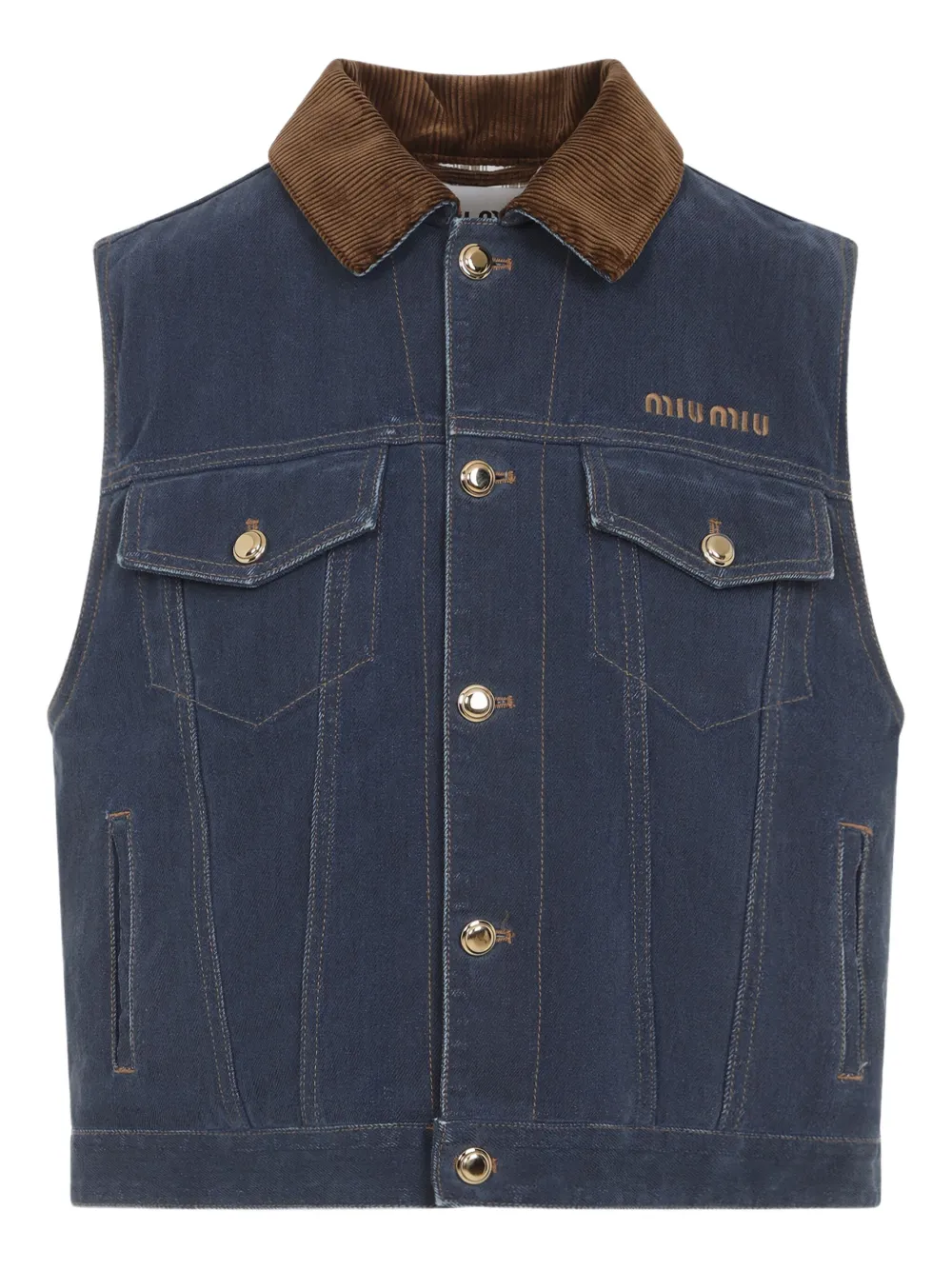 Miu corduroy-collar denim vest Blauw