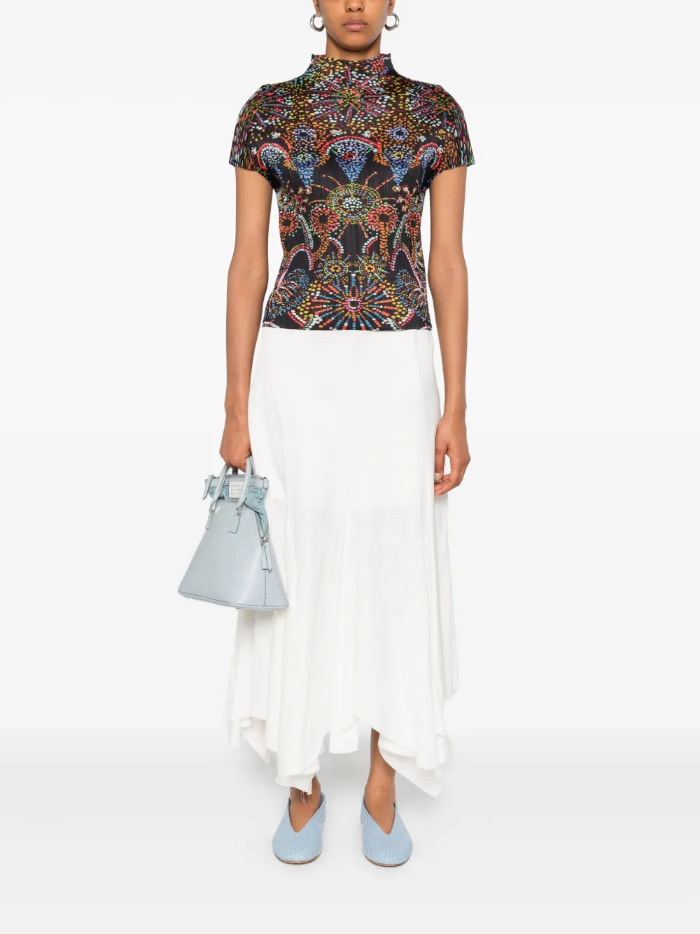 Pleats Please Issey Miyake pleated mock-neck cropped T-shirt Zwart