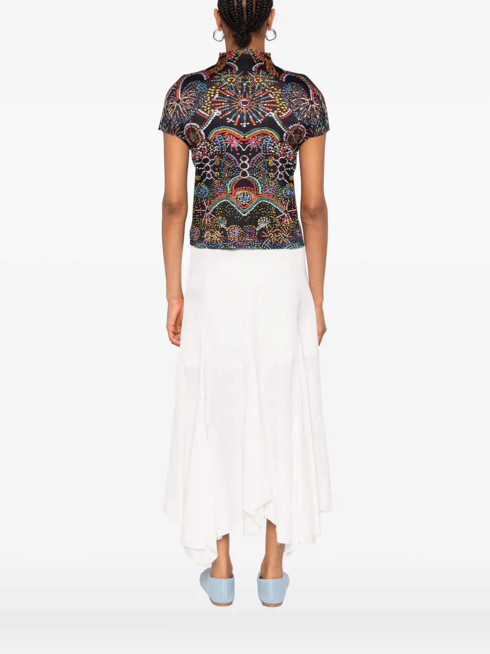 Pleats Please Issey Miyake pleated mock-neck cropped T-shirt Zwart