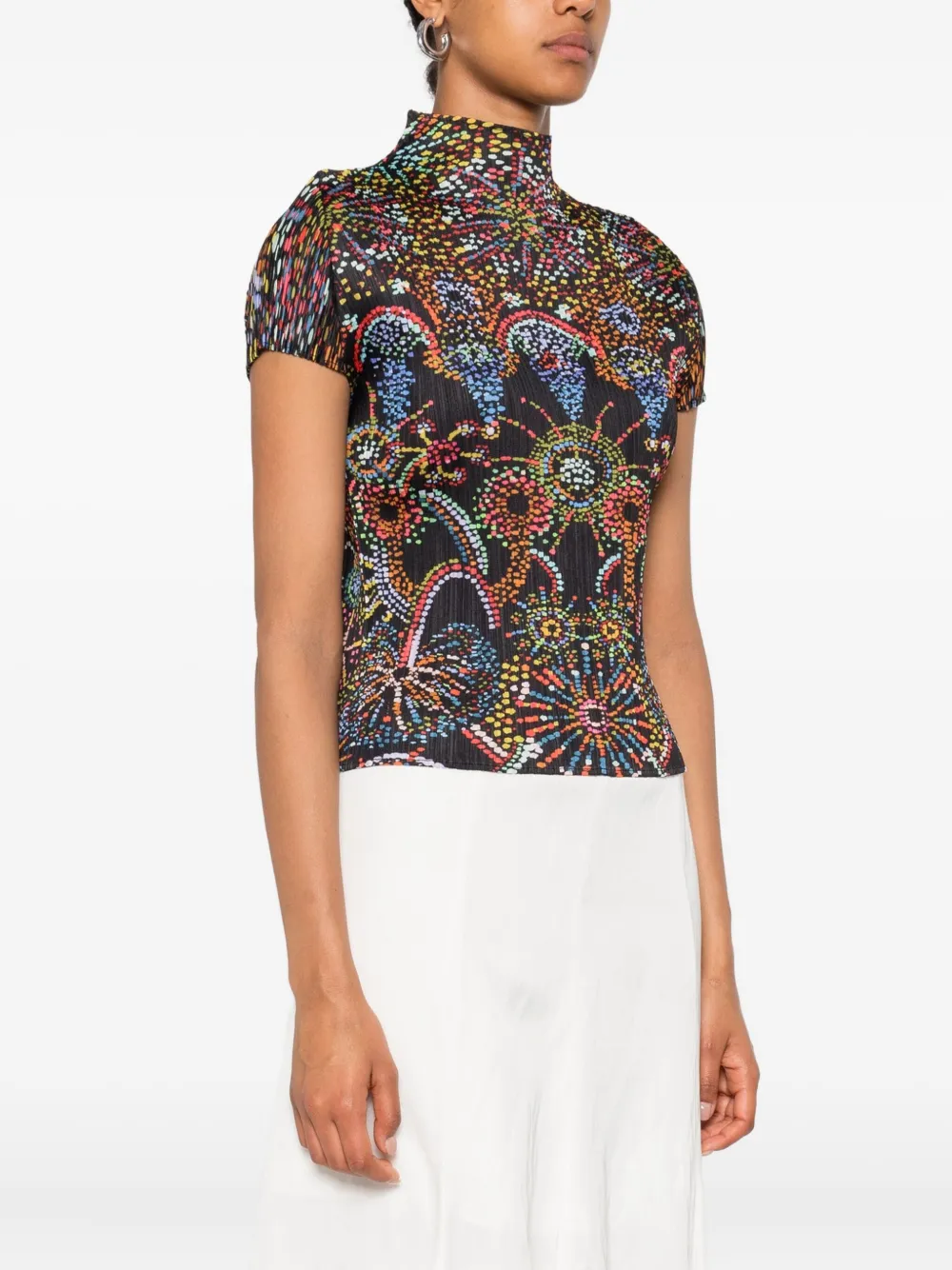 Pleats Please Issey Miyake pleated mock-neck cropped T-shirt Zwart