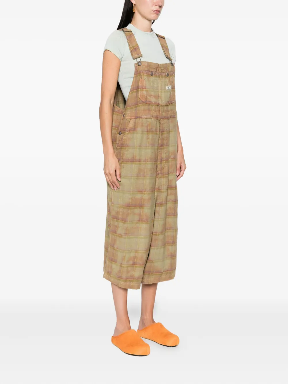 R13 Jumbo plaid cotton jumpsuits Beige