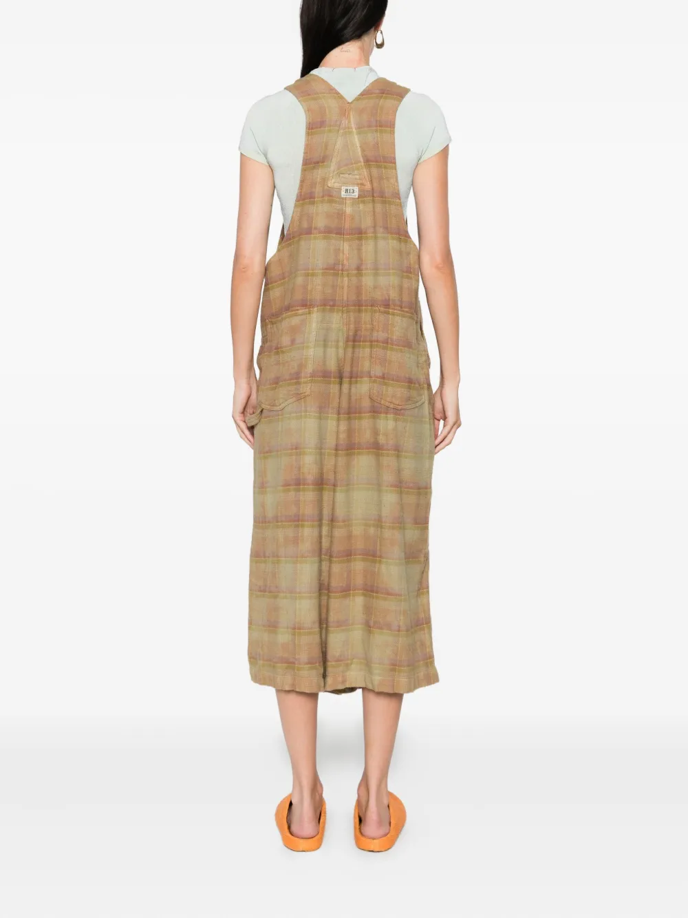 R13 Jumbo plaid cotton jumpsuits Beige