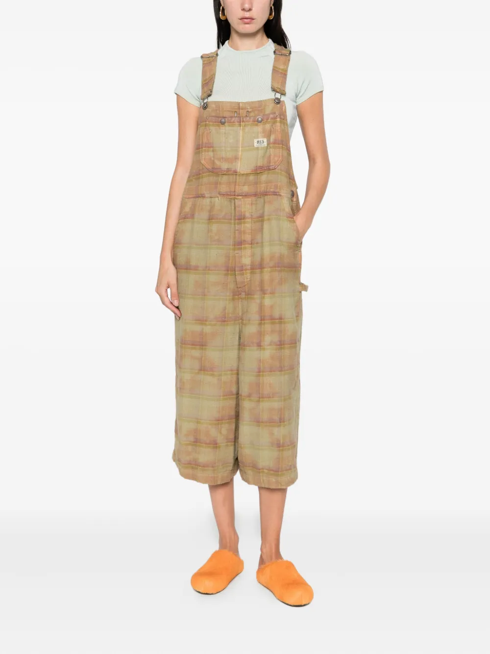 R13 Jumbo plaid cotton jumpsuits Beige