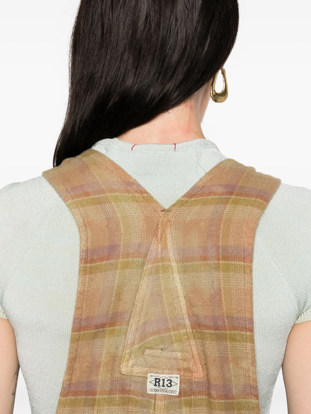 R13 Jumbo plaid cotton jumpsuits Beige