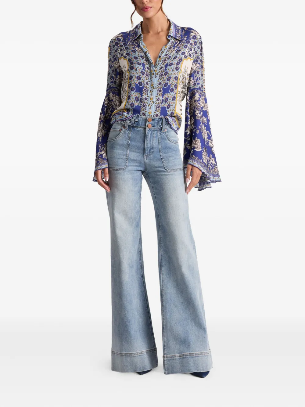 Alice + olivia Willa top met klokmouwen - Blauw