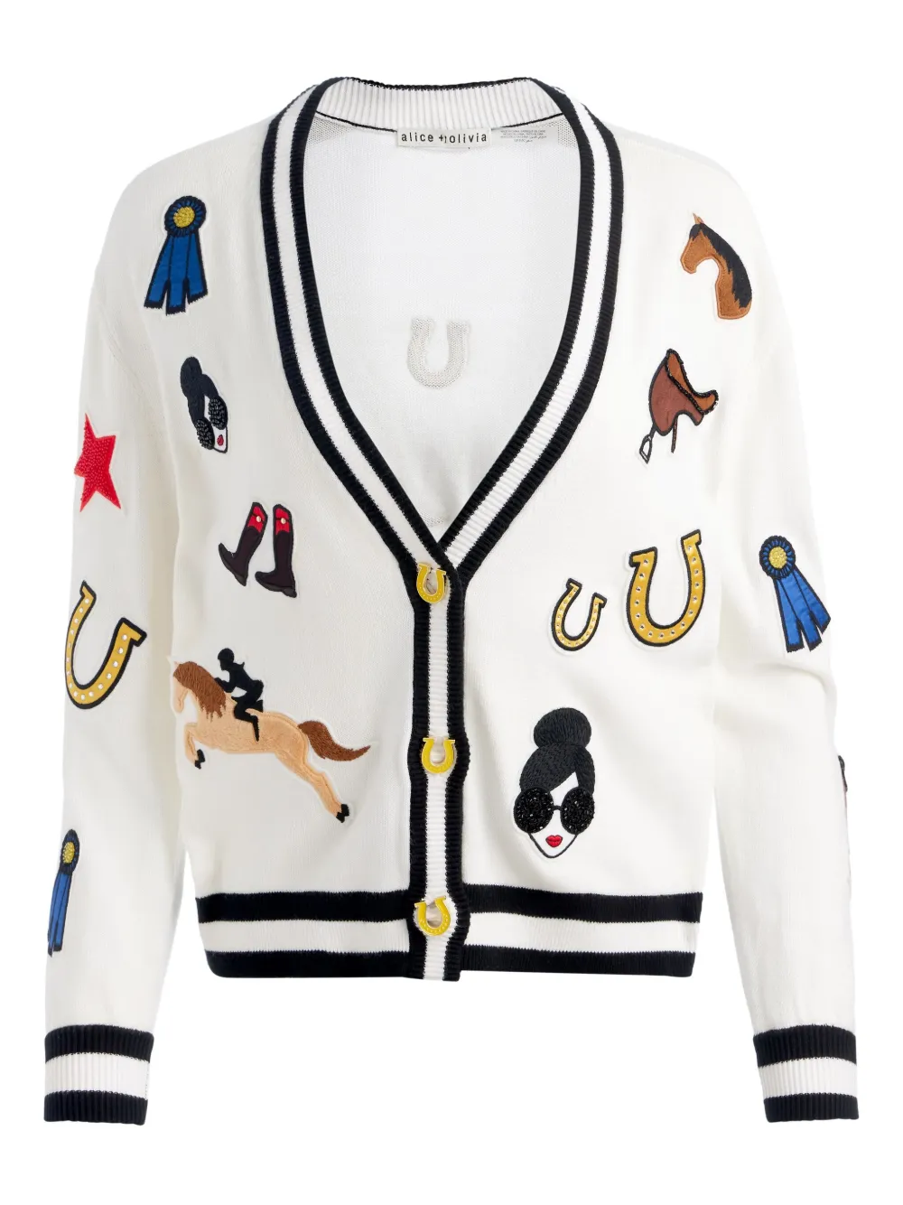 alice + olivia equestrian-motif cardigan | White | Image 1