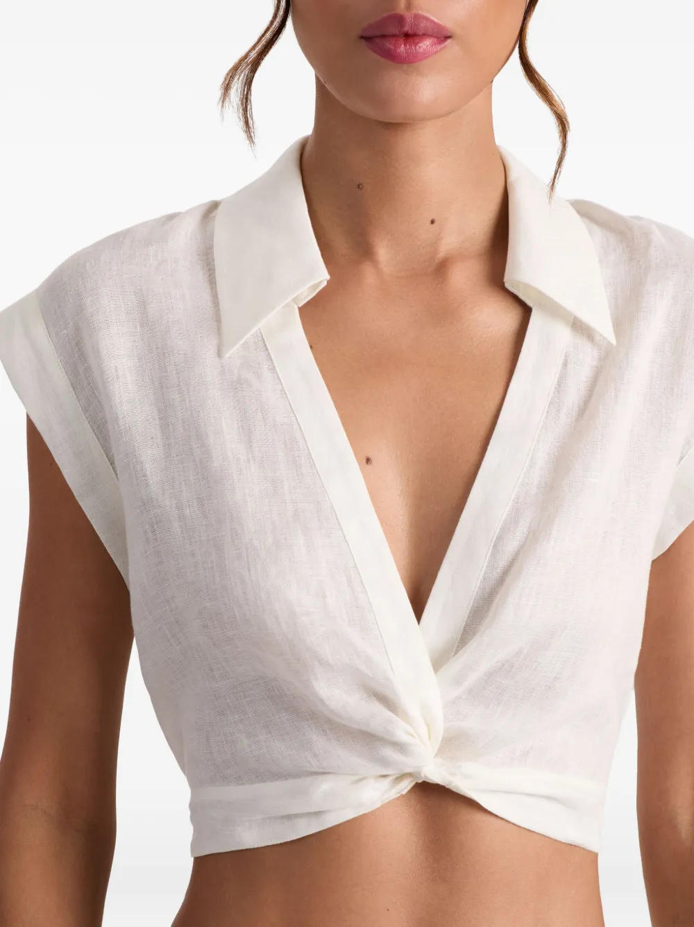 alice + olivia Mila linnen top met gedraaide voorkant Wit