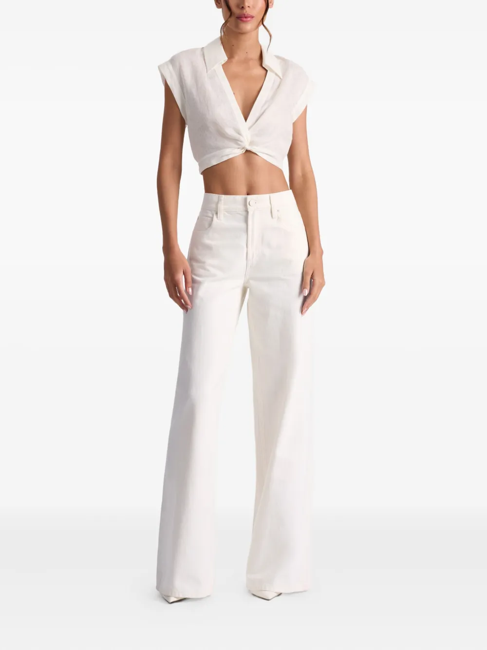 alice + olivia Mila linnen top met gedraaide voorkant Wit