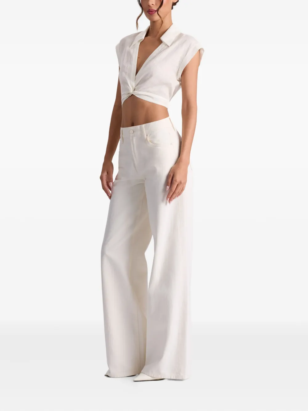 alice + olivia Mila linnen top met gedraaide voorkant Wit