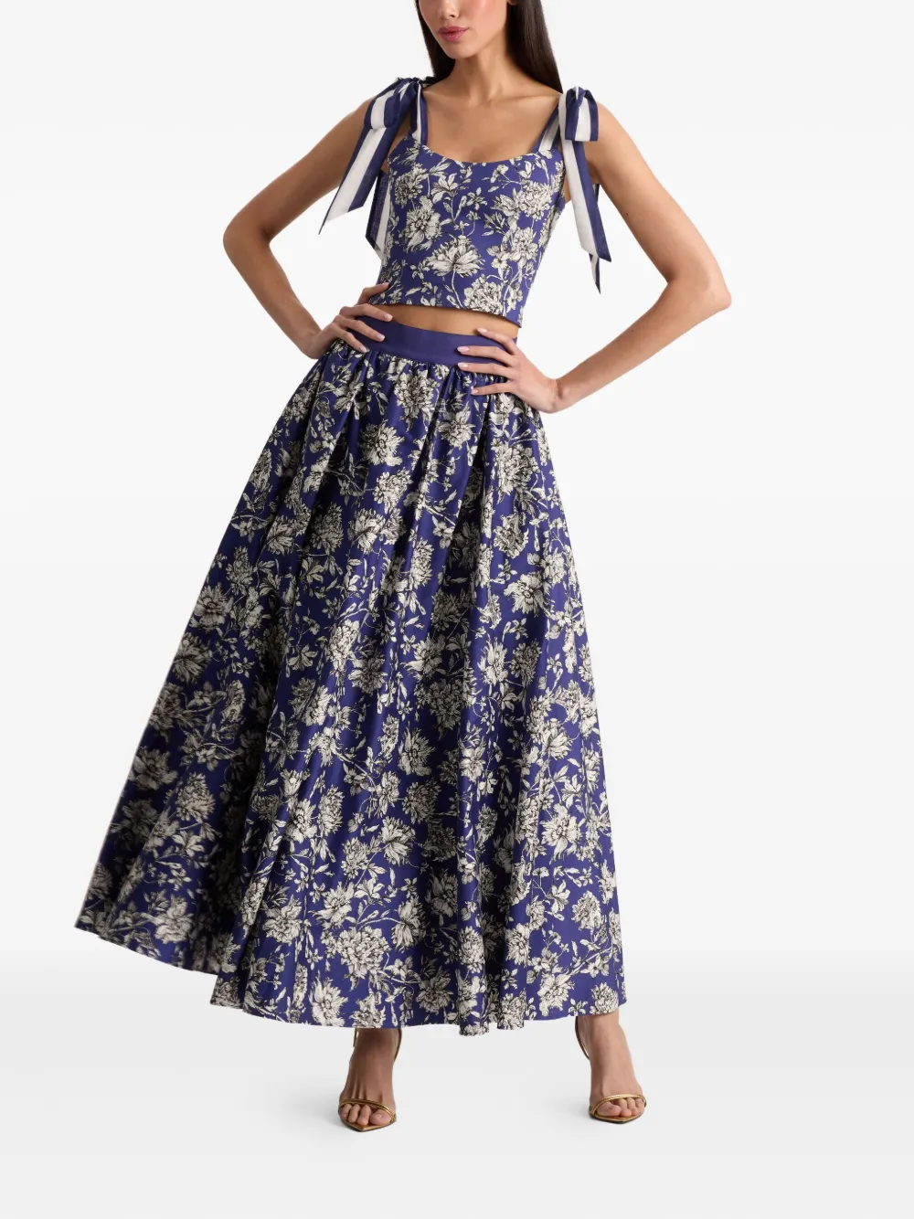 alice + olivia Blanca floral-print tie-shoulder top Blauw