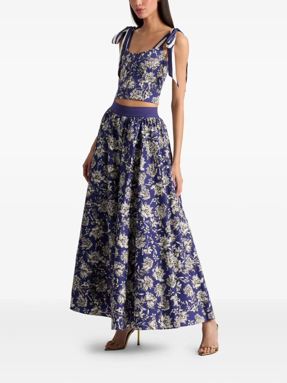 alice + olivia Blanca floral-print tie-shoulder top Blauw