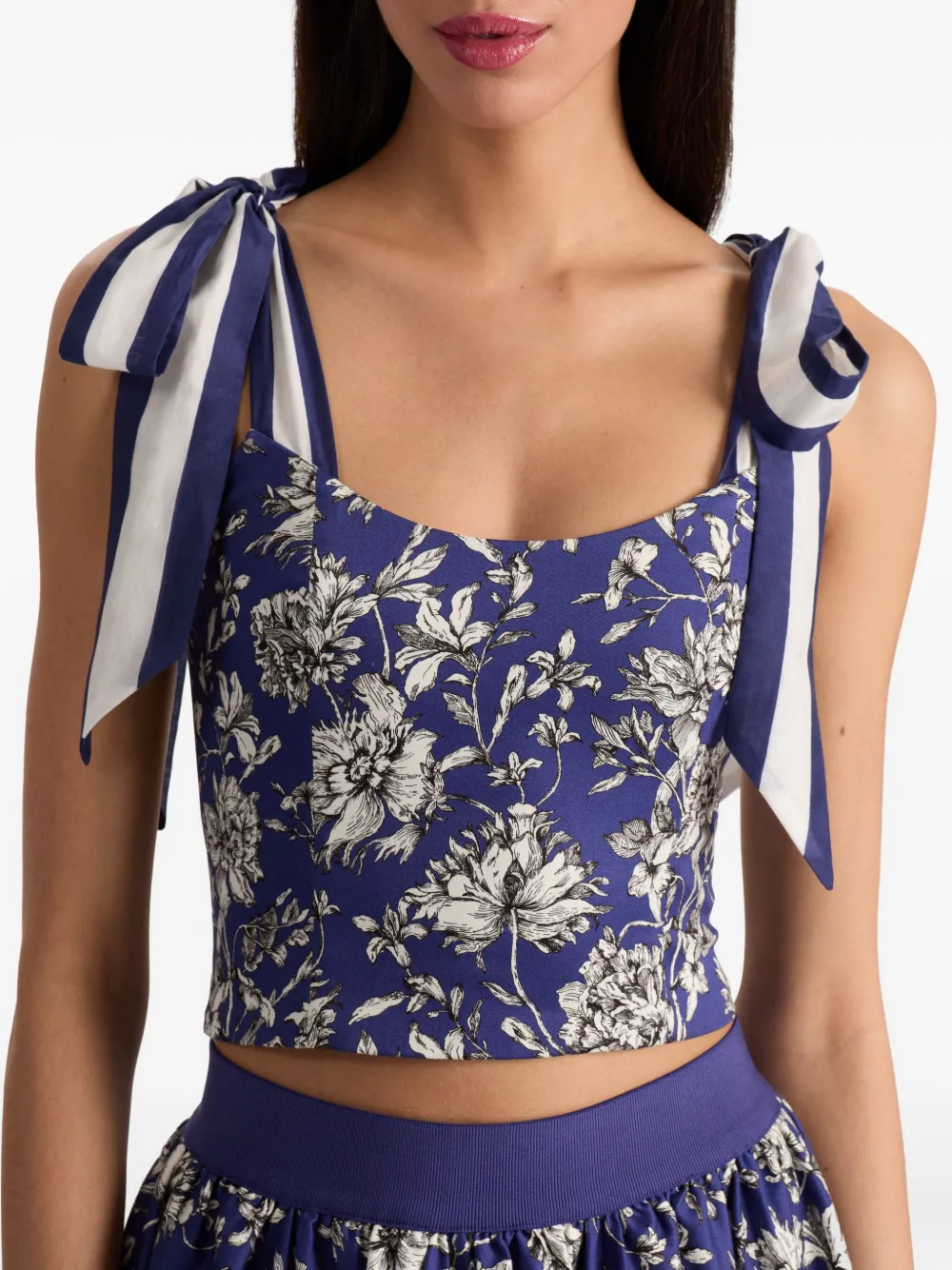 alice + olivia Blanca floral-print tie-shoulder top Blauw