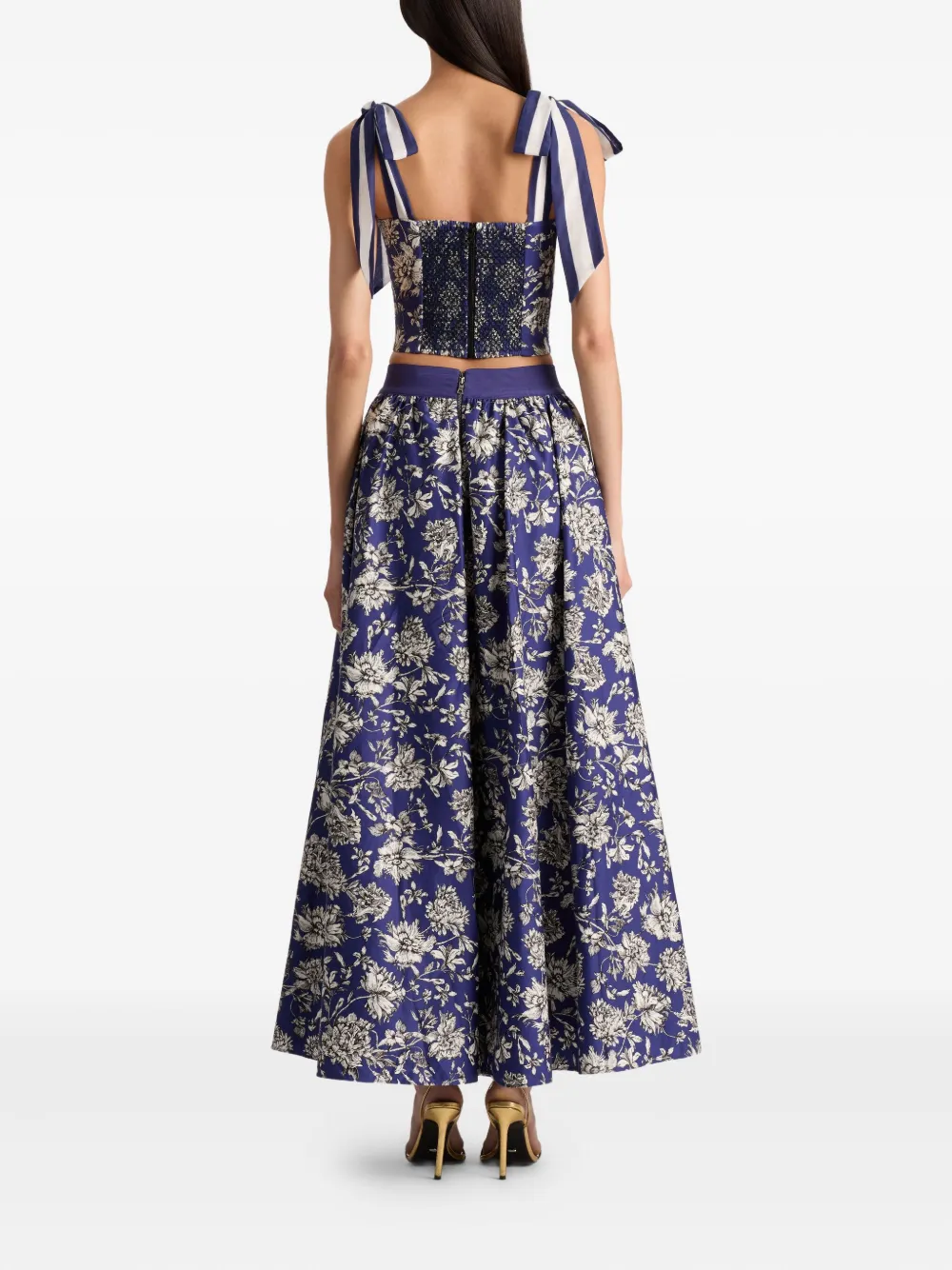 alice + olivia Blanca floral-print tie-shoulder top Blauw