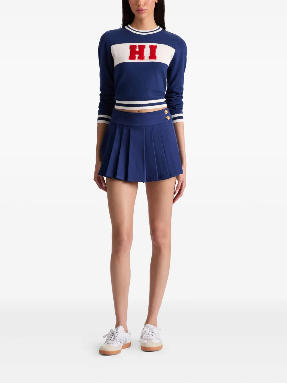 alice + olivia Noah pleated button-fastening mini skirt Blauw