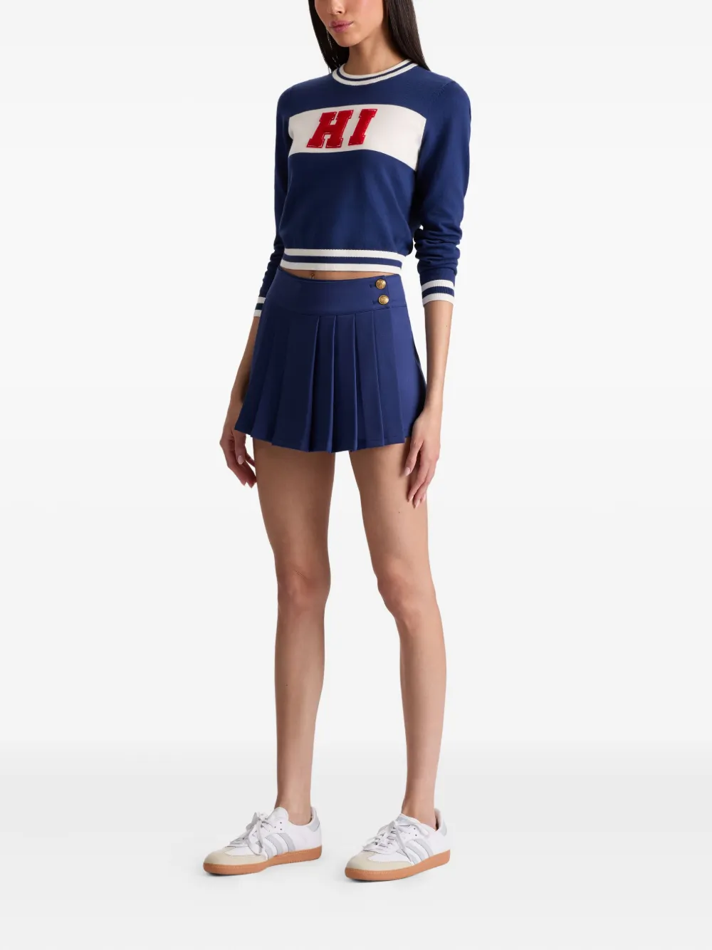 alice + olivia Noah pleated button-fastening mini skirt Blauw