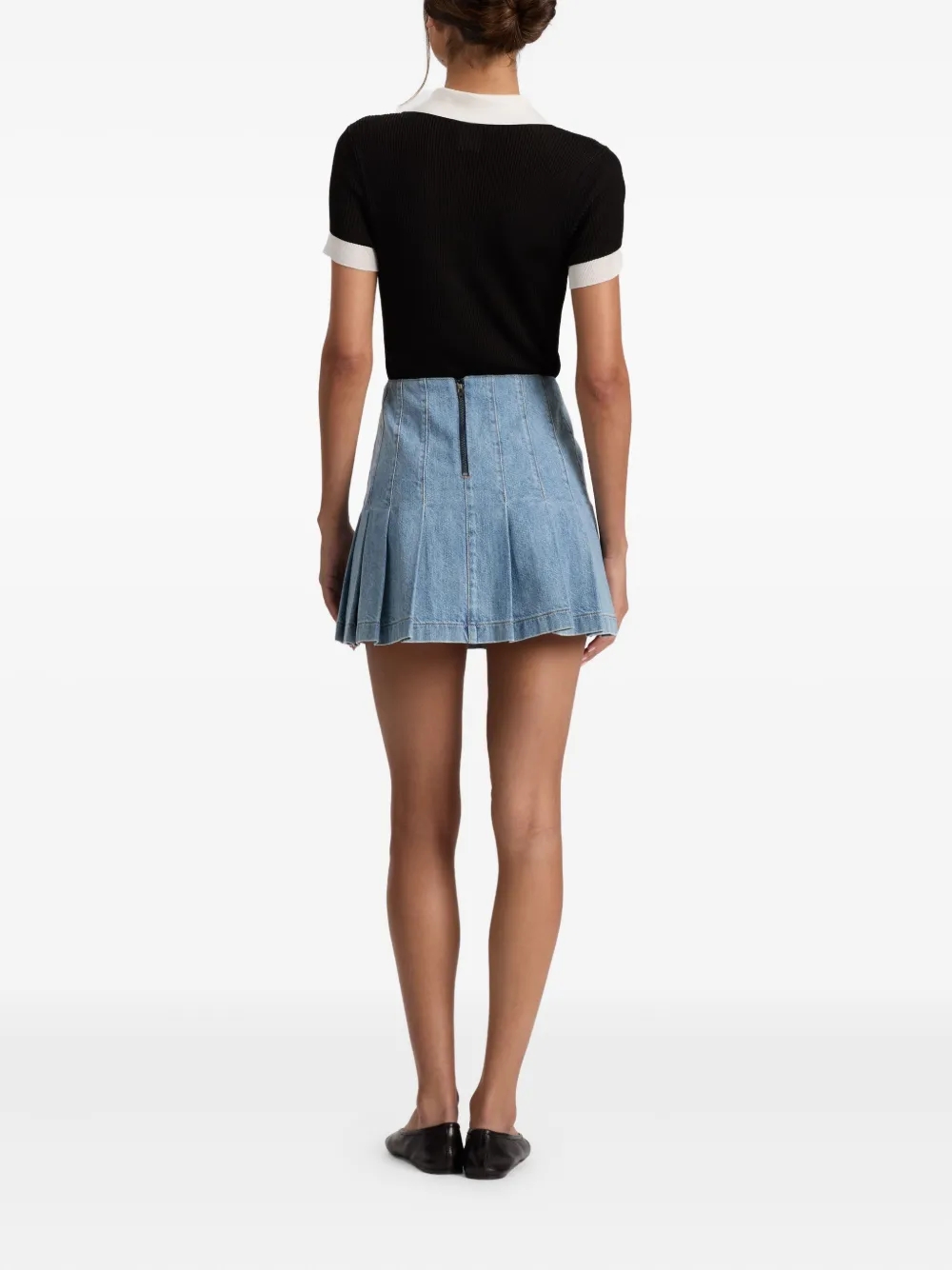 alice + olivia denim mini pleated skirt Blauw