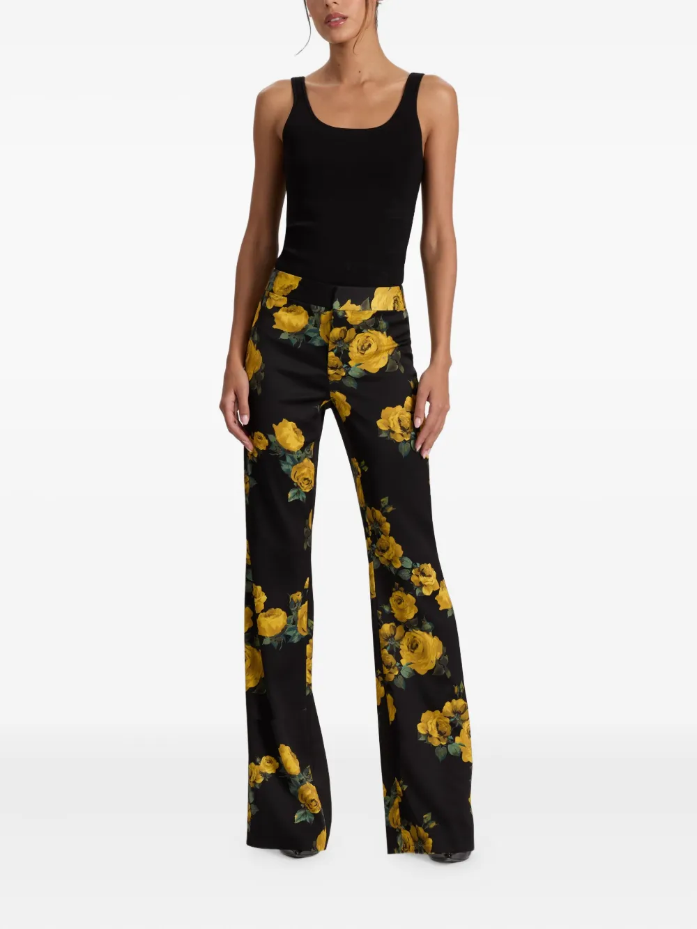 alice + olivia rose-print trousers Zwart