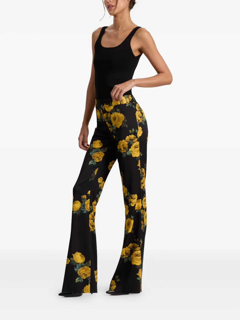 alice + olivia rose-print trousers Zwart