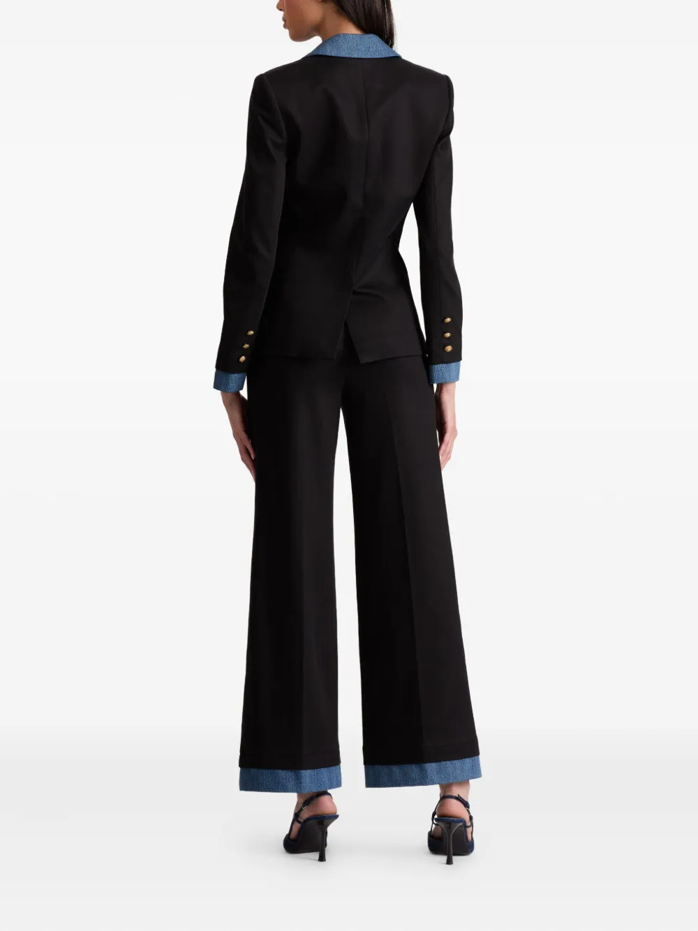 alice + olivia double-breasted denim-collar blazer Zwart