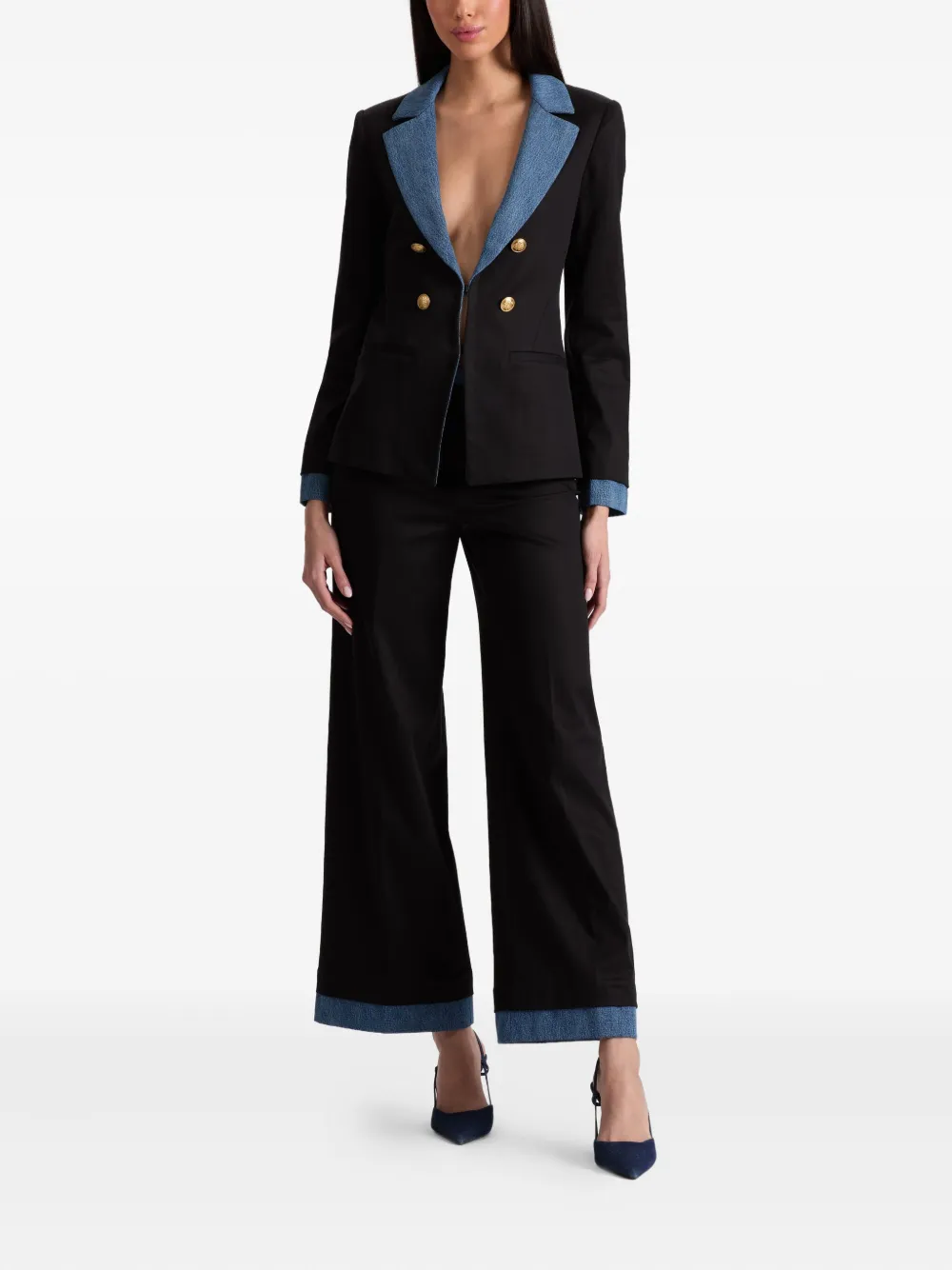 alice + olivia double-breasted denim-collar blazer Zwart