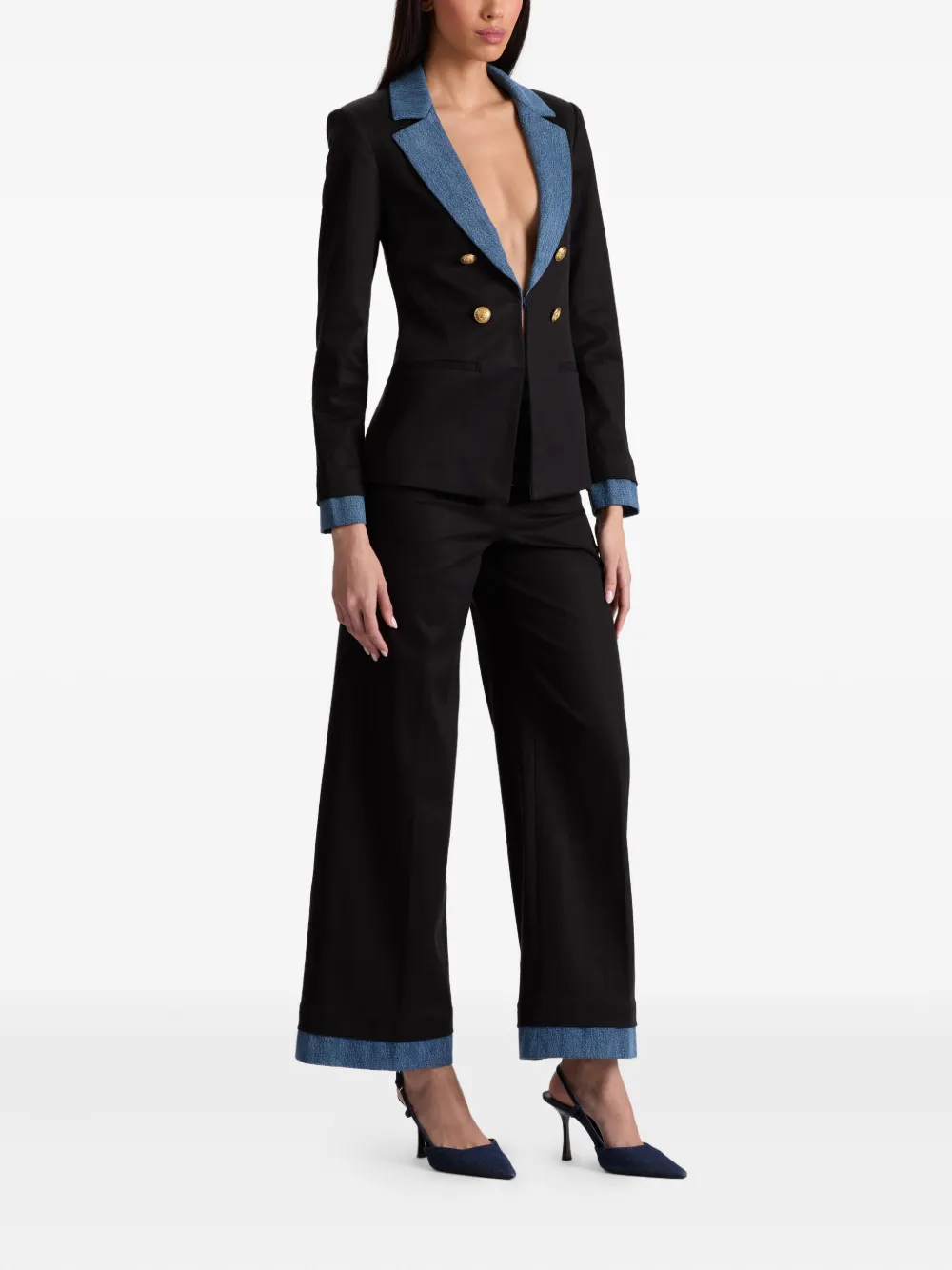 alice + olivia double-breasted denim-collar blazer Zwart