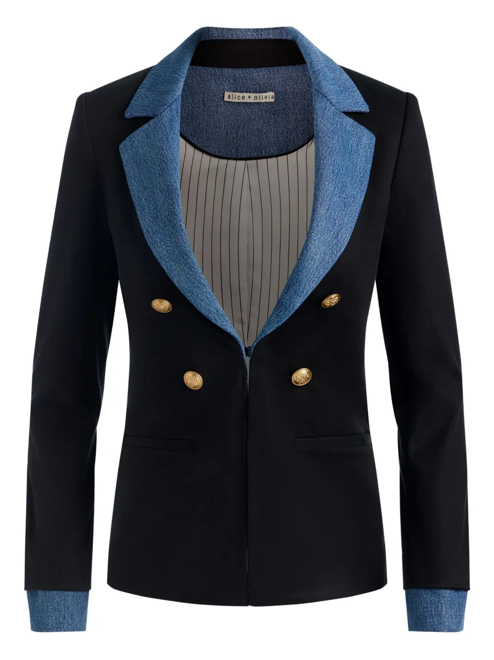 Alice And Olivia Double-breasted Denim-collar Blazer