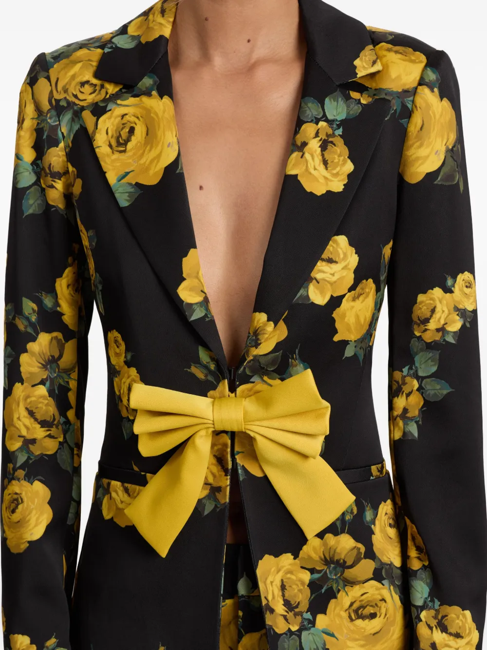 alice + olivia rose-print bow blazer Zwart