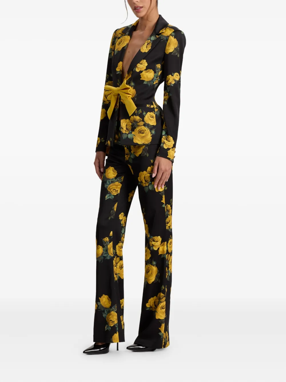 alice + olivia rose-print bow blazer Zwart