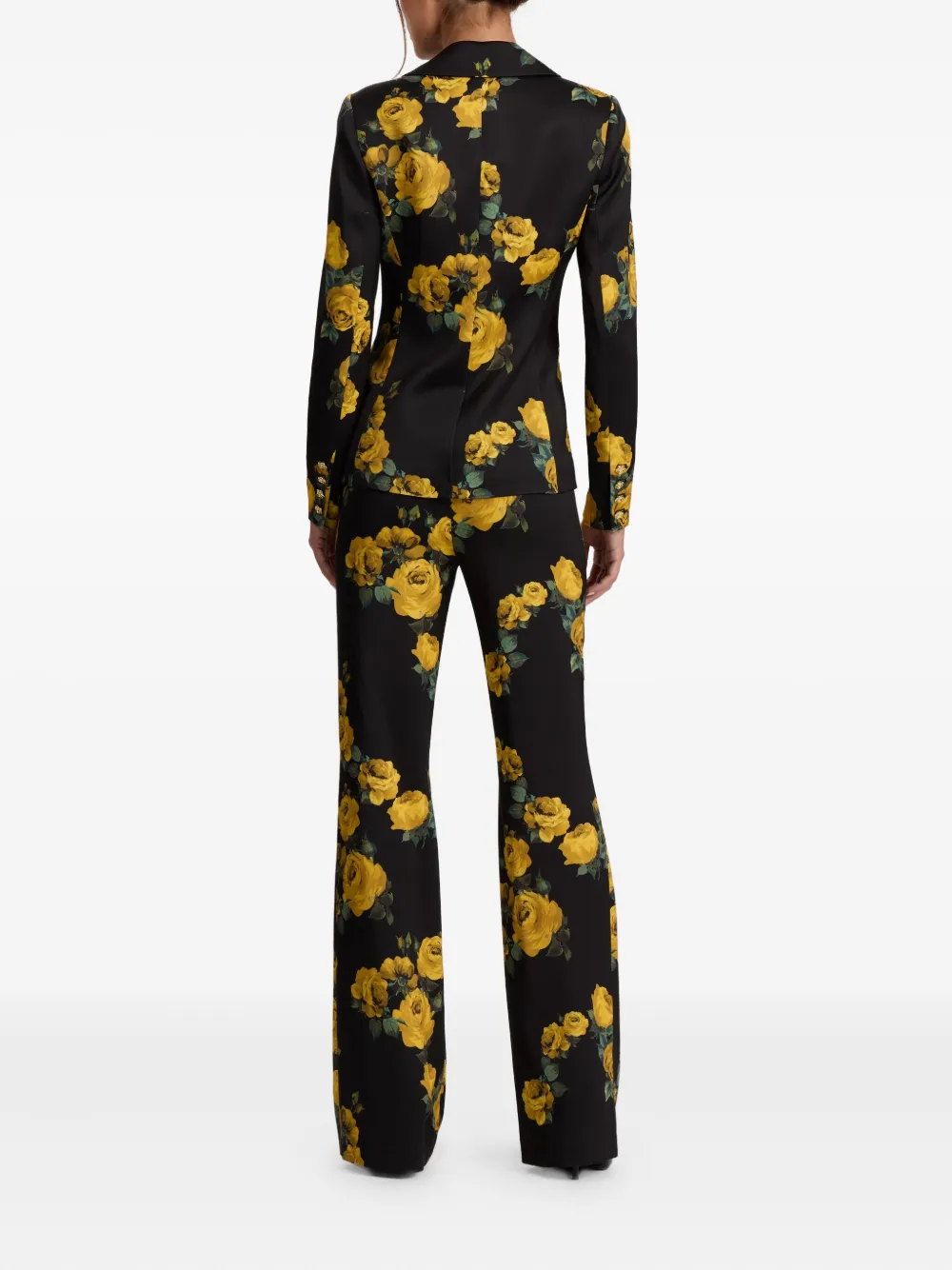 alice + olivia rose-print bow blazer Zwart