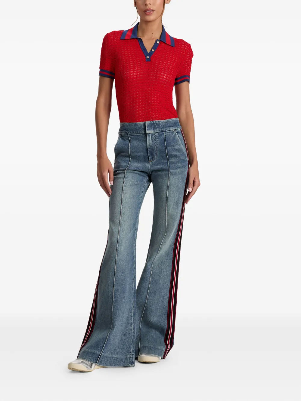 alice + olivia Martha pointelle poloshirt Rood