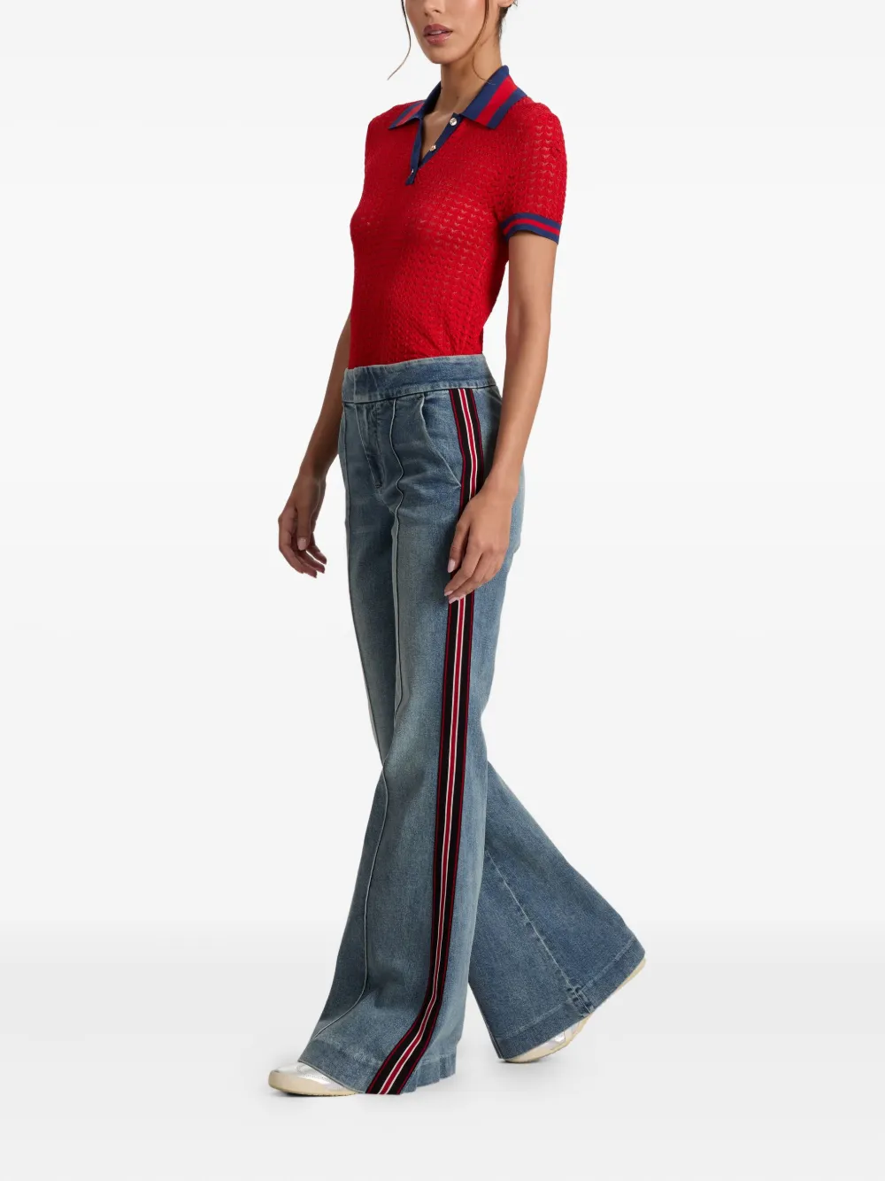 alice + olivia Martha pointelle poloshirt Rood