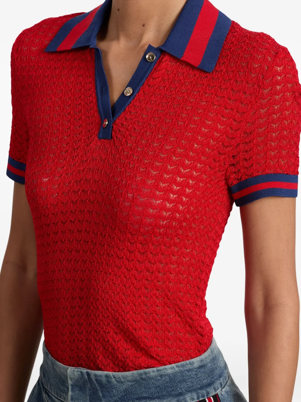 alice + olivia Martha pointelle poloshirt Rood